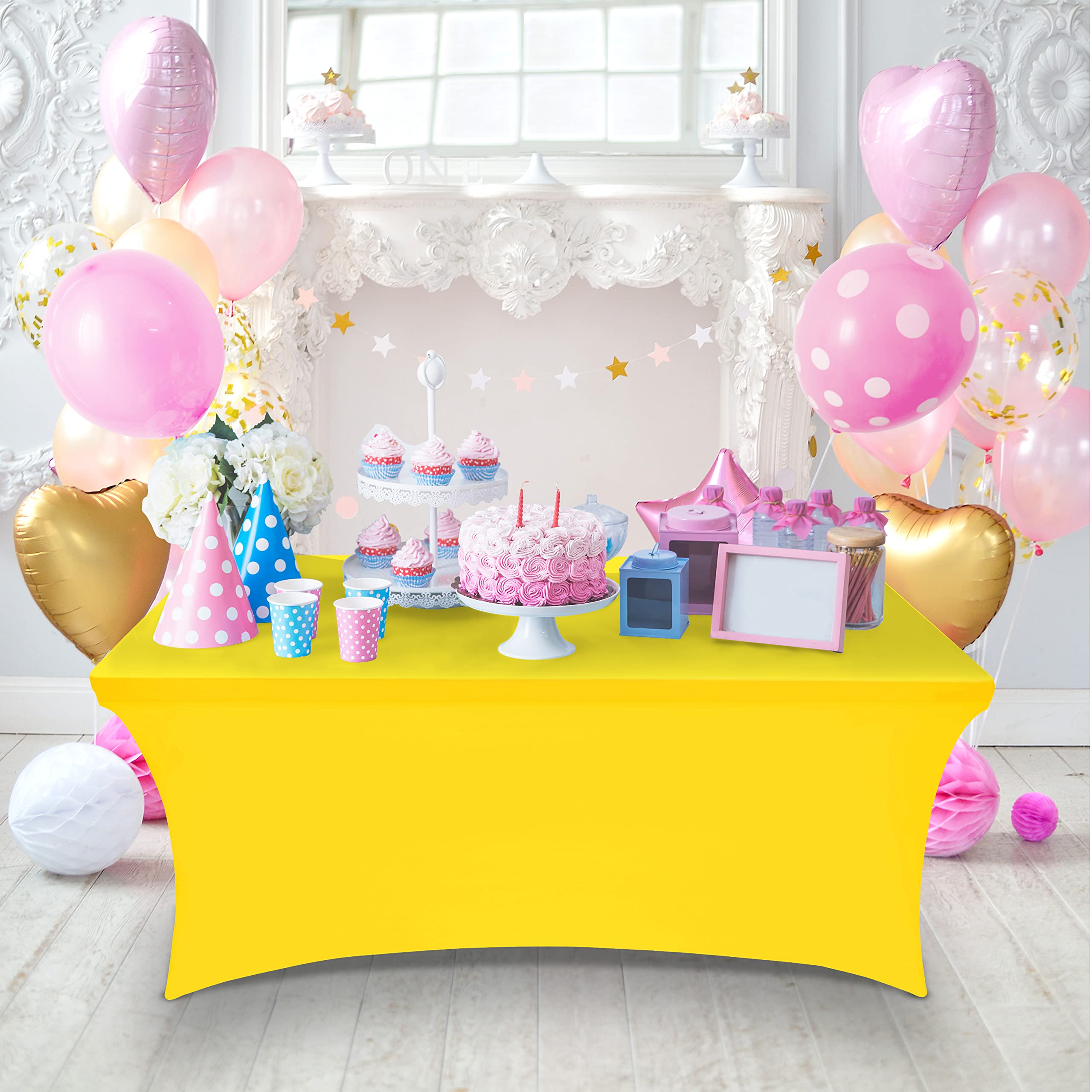 Utopia Kitchen Nappe de Table Extensible [6 Pieds, 183 cm] Couverture de Table en Polyester et Spandex - Lavable en Machine et Infroissable (Lot de 2, Jaune)