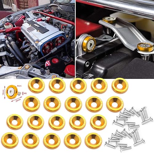Xotic Tech - Kit de 20 piezas de aluminio para parachoques de parachoques de motor, tornillo de bahía, arandela de tornillo (dorado)