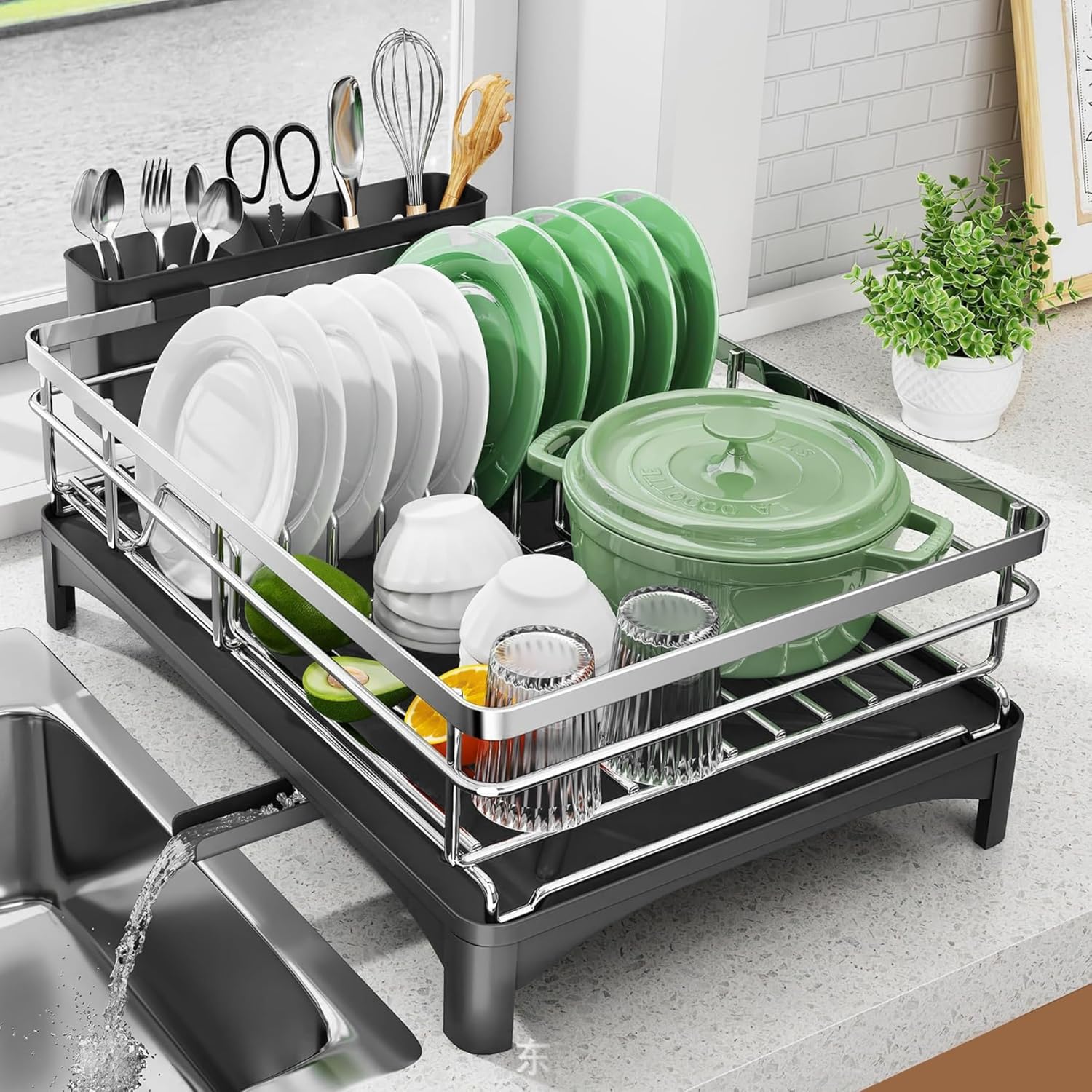 Dish Drying Rack Dish Drainers Ideal for Kitchen Counter Stainless Steel Drying Rack Large Capacity Drainer and Utensil Holder Ideal for Kitchen Counter
