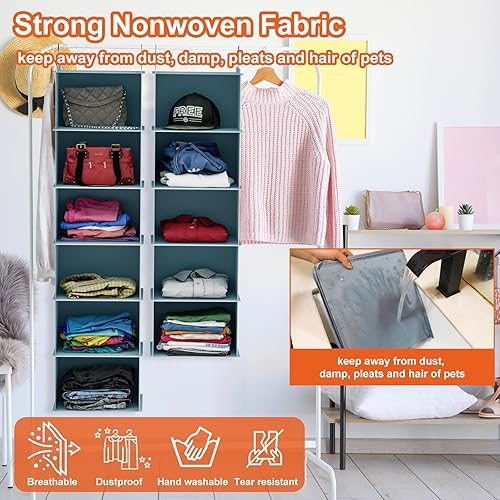 Miniatura 6 de Likorlove Organizador colgante de armario de 5 niveles, estantes colgantes plegables con 2 ganchos resistentes para almacenamiento, para armario,