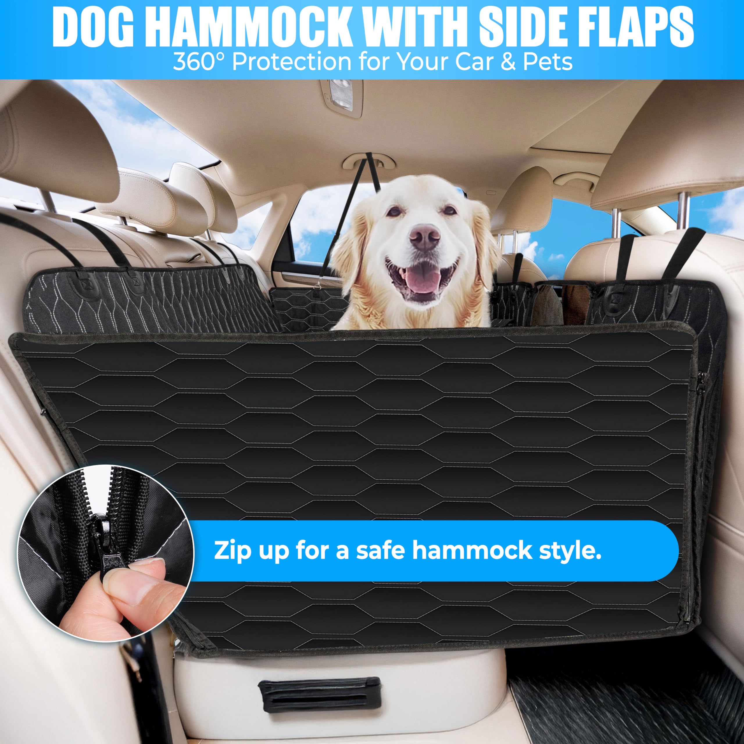 Dog Back Seat Cover Hard Bottom - Holds 400lbs - Waterproof Dog Hammock for Car - 40% Extra Space - Car, SUV & Truck Universal Size - Pet Seat Cover for Back Seat - Seat & Door Protector - image 7