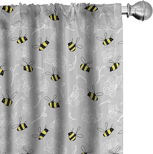 Miniatura 38 de Ambesonne - Cortinas a cuadros marrones, impresión azul asociada con cuadrados y rayas en un diseño geométrico, tratamientos de ventana, juego de 2