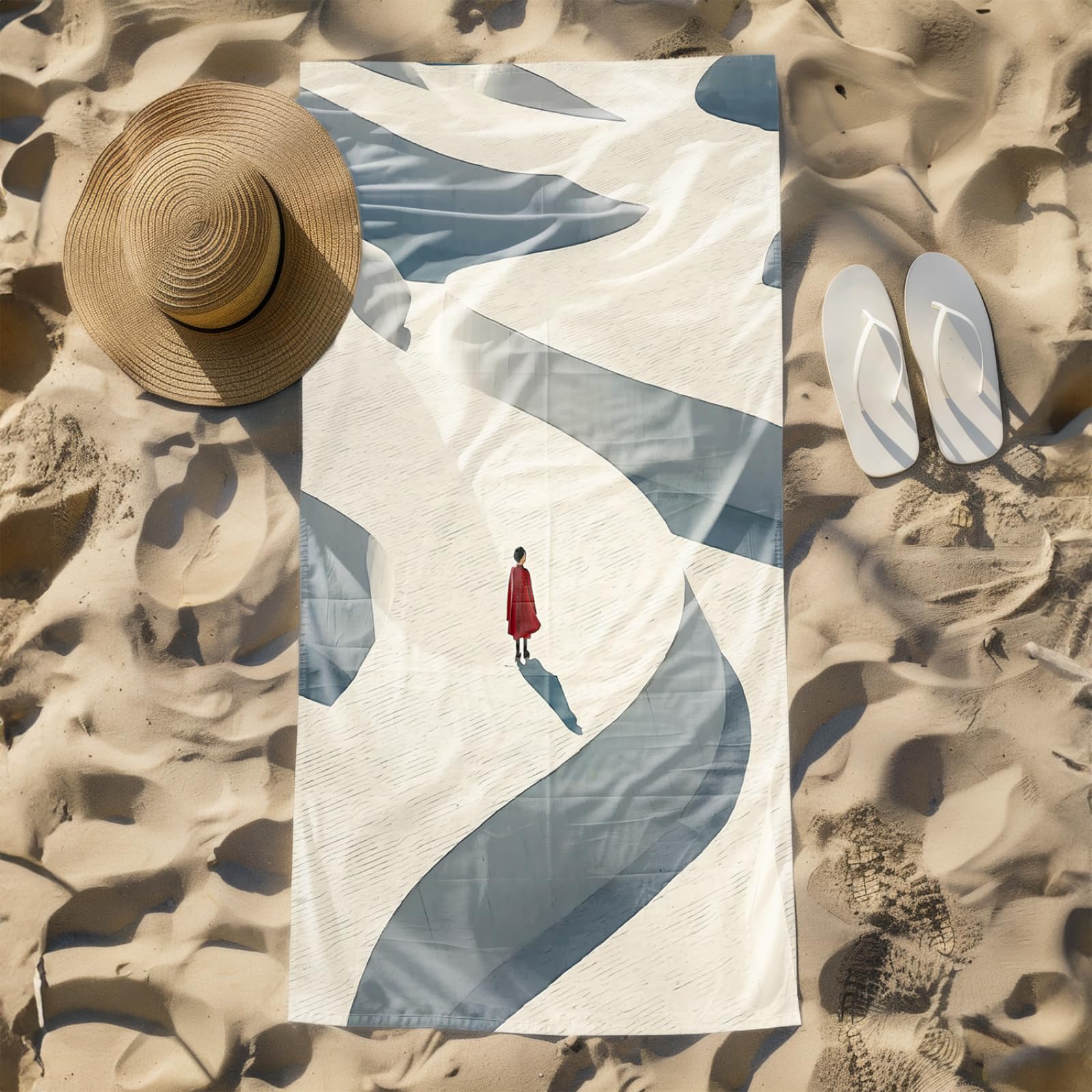Générique Serviette Microfibre Plage Personne Rouge avec Motif Beige