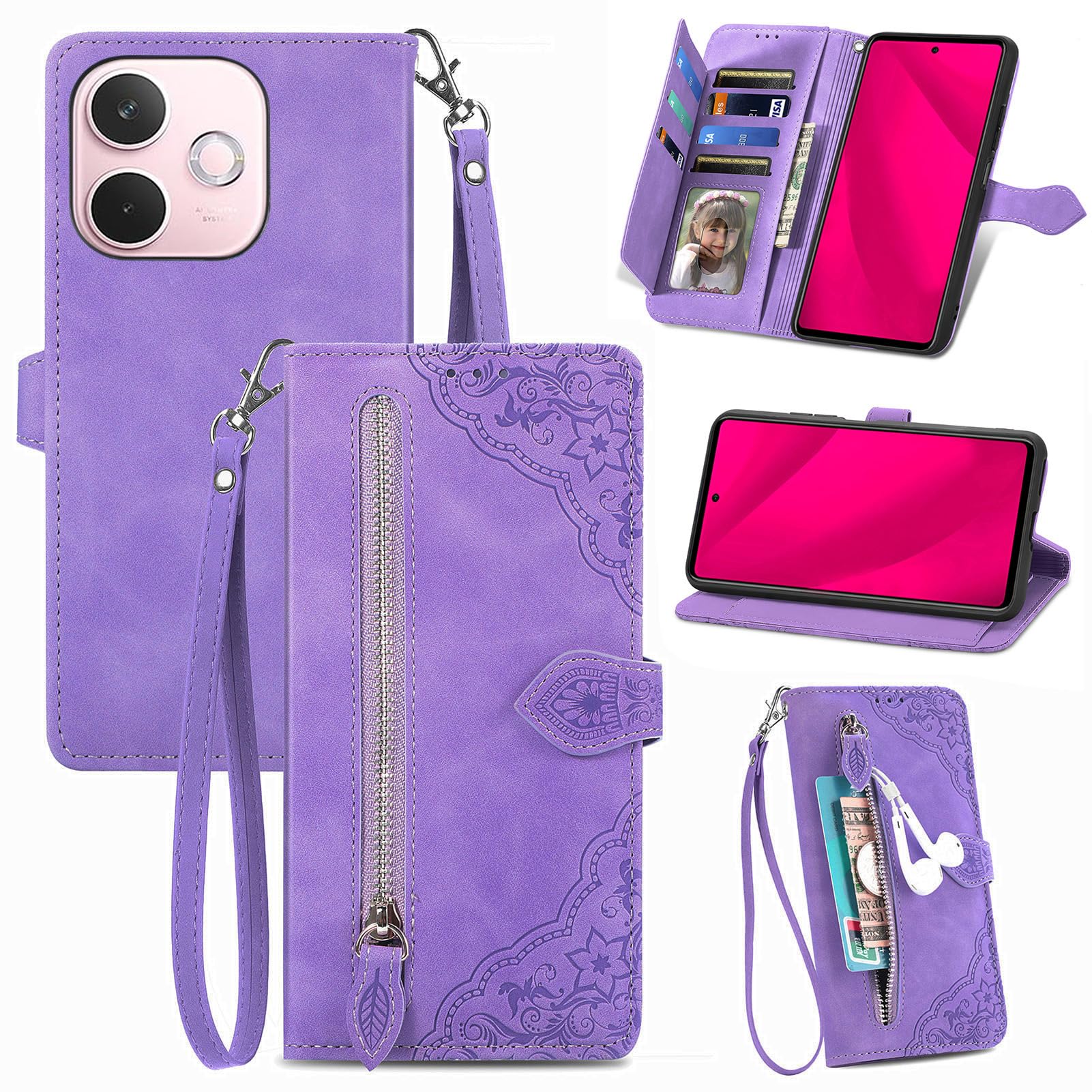 HONLEN Custodia per OPPO A5 Pro 5G / OPPO A5 Pro (4G) Cover, (6.67 Inches) Premium PU Pelle Wallet Magnetica Flip Case con Stampata Mandala, 3 Slot Schede, Stand Cover