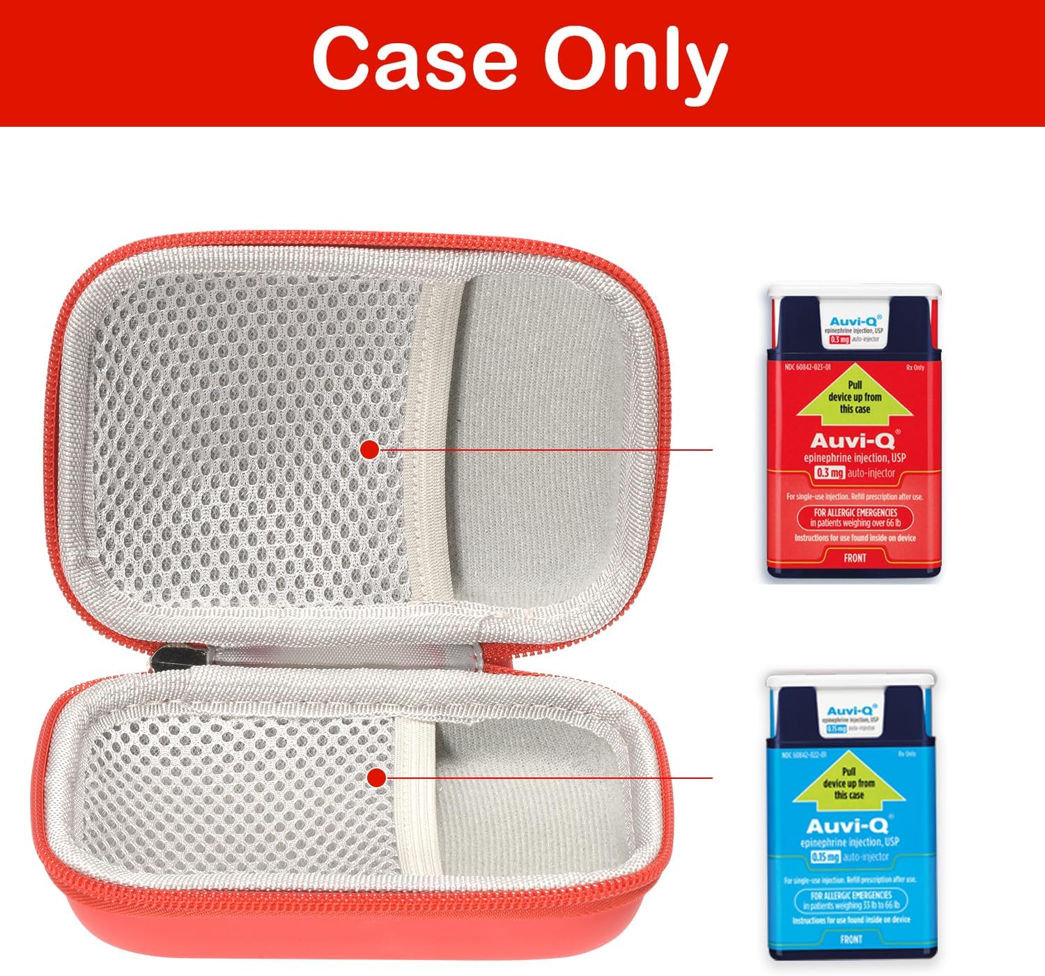Fukumi Auvi Q Carrying Case,Portable Medicine Emergency Bag for 2 Auvi-Q Auto Injectors,Asthma Inhaler,Nasal Spray,Allergy Medicine,First Aid,Hard Travel Case with Carabiner and Lanyard,Bag Only