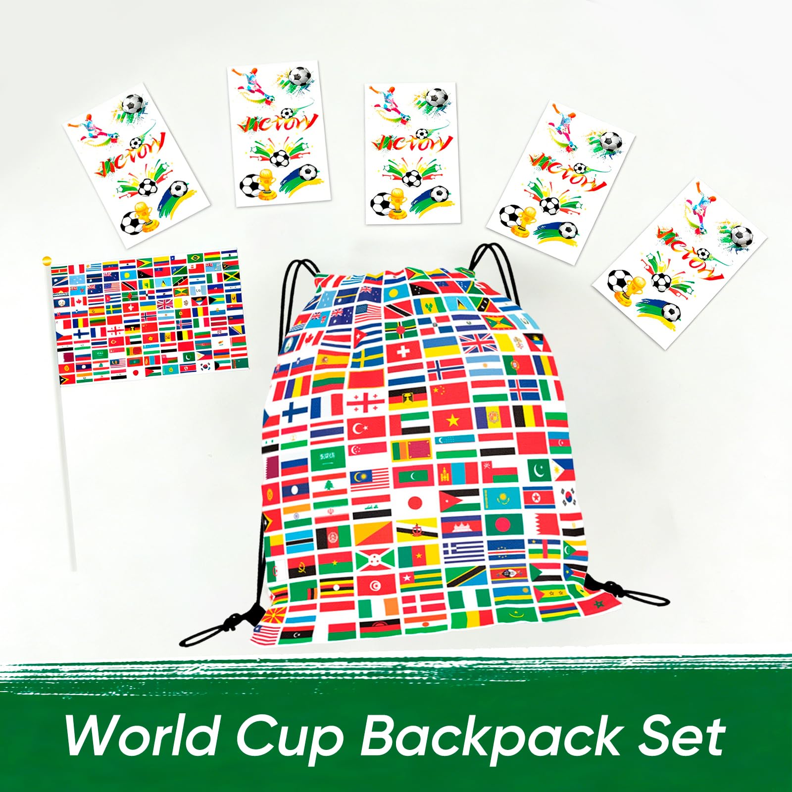 World Cup Football 2026 Drawstring Backpack Set with Flags World Cup 2026Accessories for Fans, Boys Girls Party Favors, Souvenirs & Multi-Nation Souvenir Gear - 4