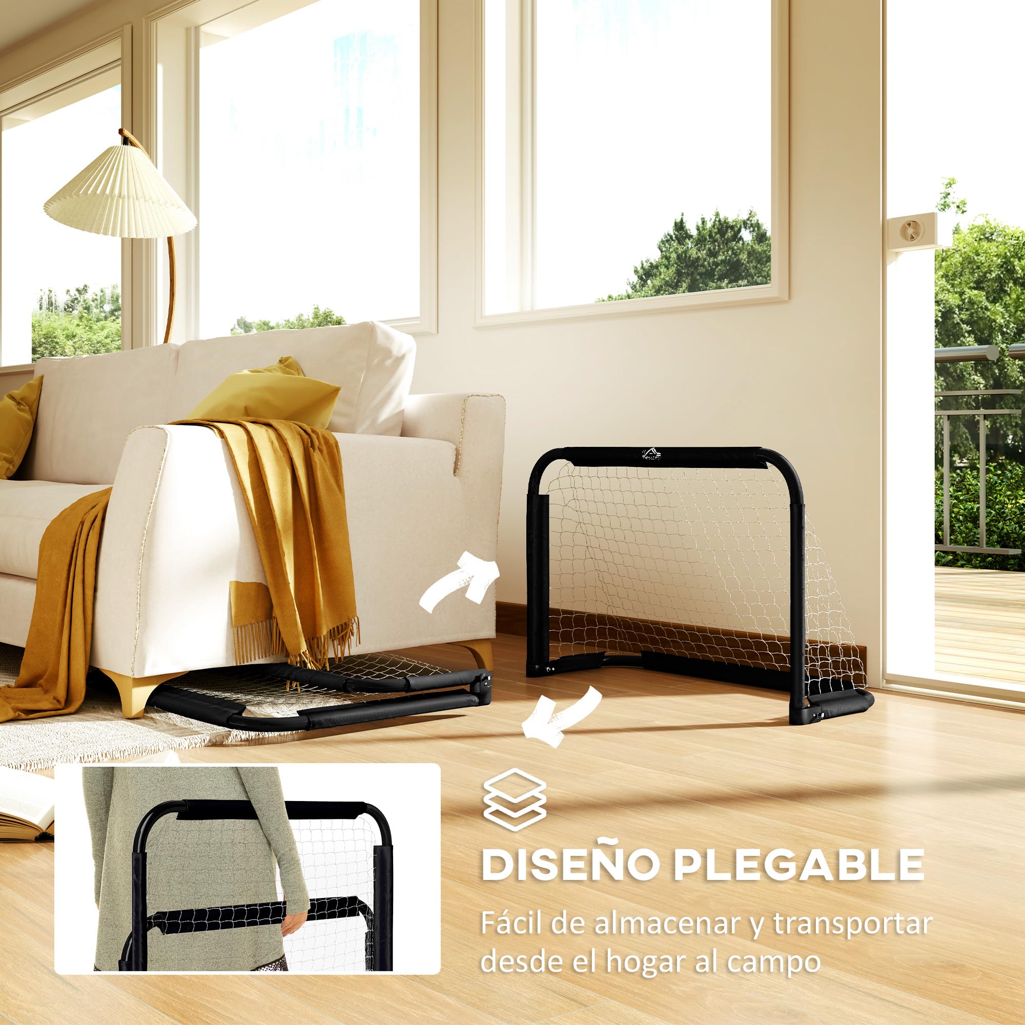 HOMCOM Set de 2 Porterías Plegables de Fútbol Puertas de Fútbol Portátil con Soporte de Metal y Red para Entrenamiento en Jardín Aire Libre 90x36x60 cm