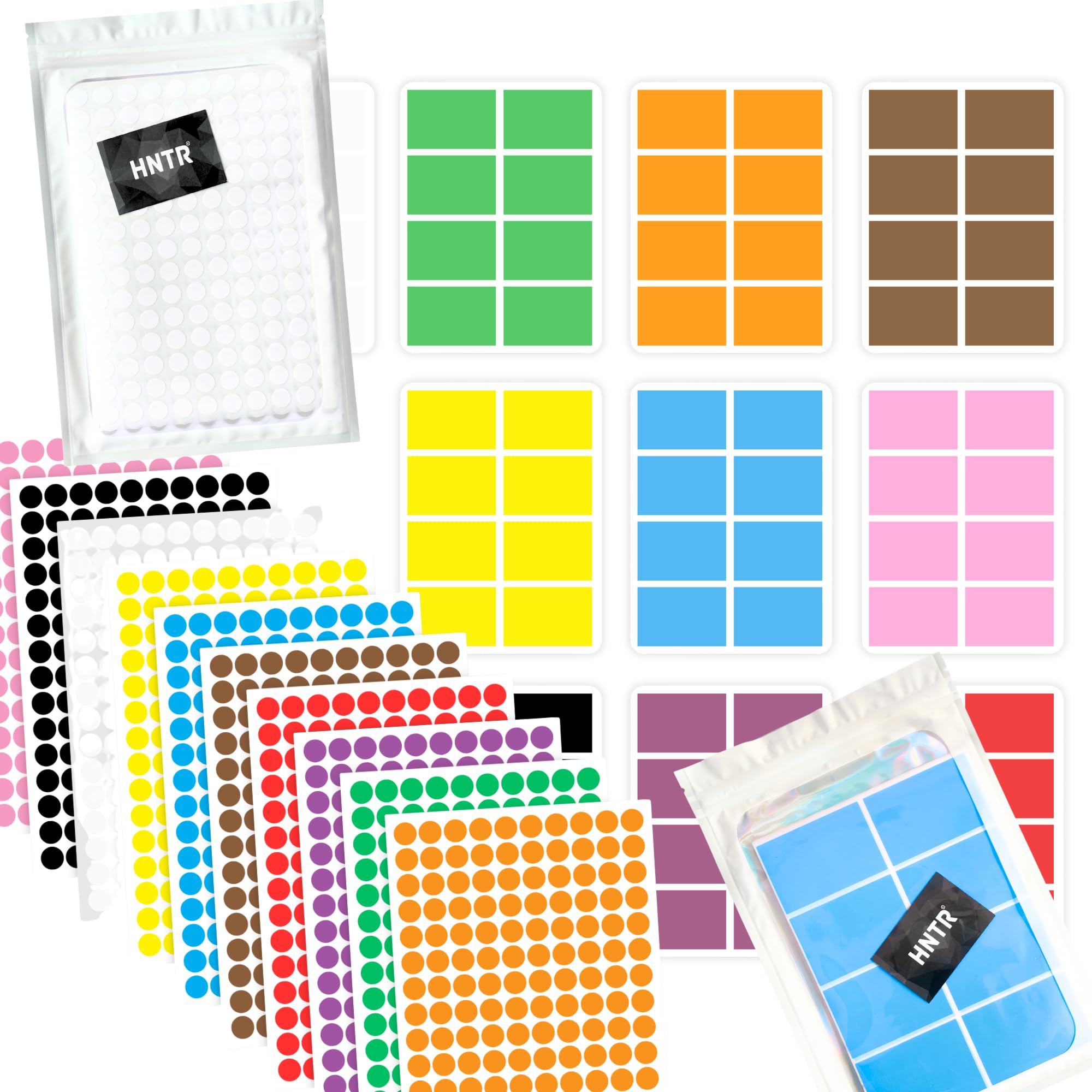 HNTR® Colour Coding Sticker Set | 3000 Dot Stickers + 160 Rectangle Labels | 10 Colours | Organisation Stickers for Planners, Storage Boxes, Charts & Moving — image 1