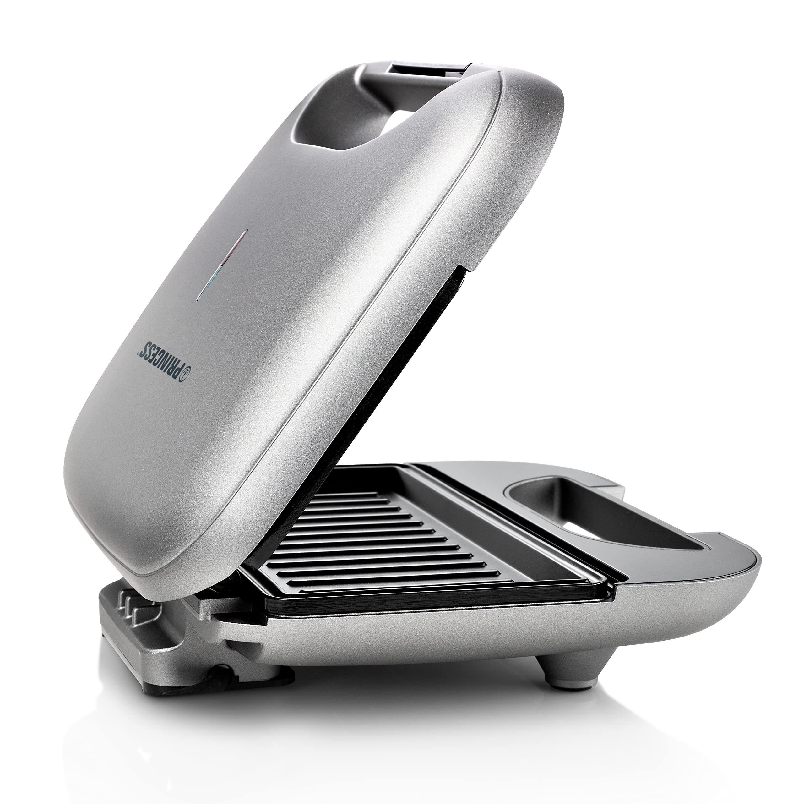 Princess 127003 - Tostapane deluxe per 2 panini, piastra per griglia, coperchio con chiusura di sicurezza, grigio