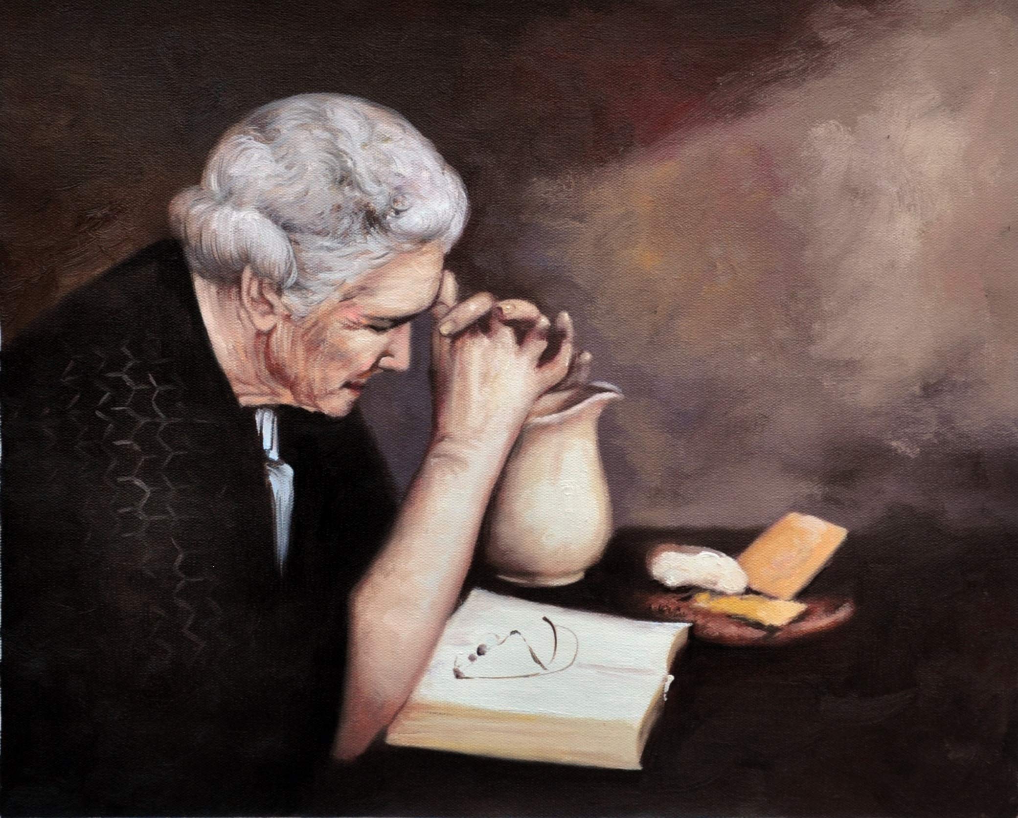 Jingzhi Oil Painting Reproduction on Canvas Gratitude Old Woman Praying Size 16''x20''Stretched,Ready to Hang