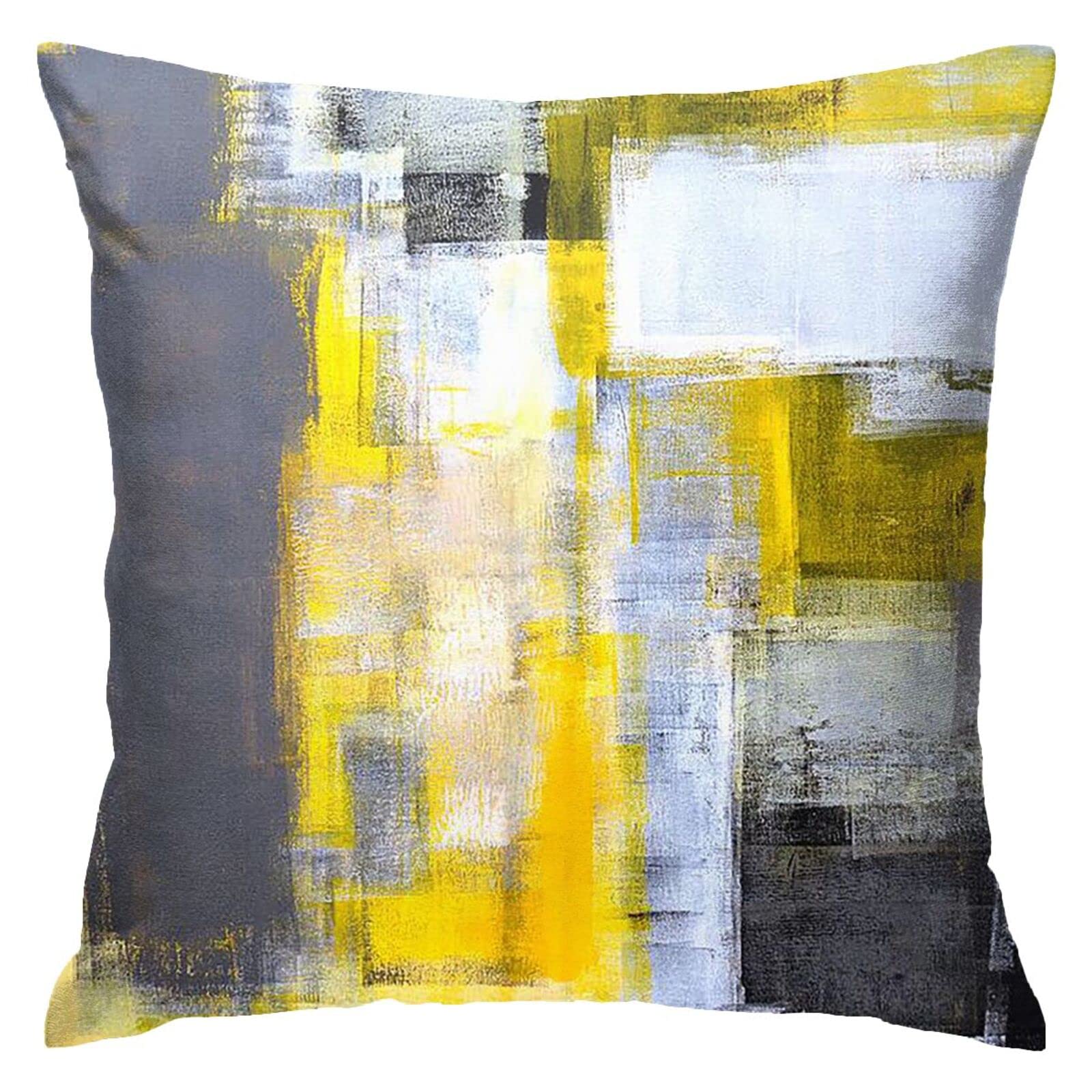 HUYGD Throw Pillow Case Grey And Yellow Abstract Art 45X45Cm Pillow Cover Luxury Throw Pillow Cover Fashion Pillowcase For Garden Sofa Chair Office