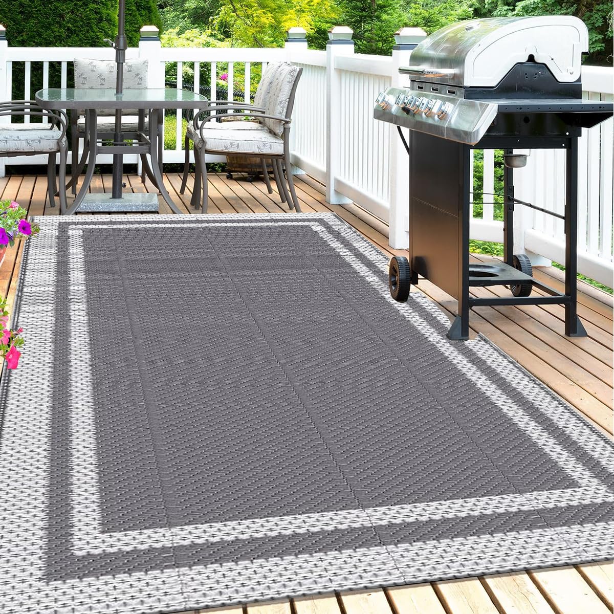 Hiseng Tappeto da Esterno Impermeabile Plastica Grigio Moderno Grande Reversibile Resistente UV Pieghevole Patio Campeggio 183x274cm