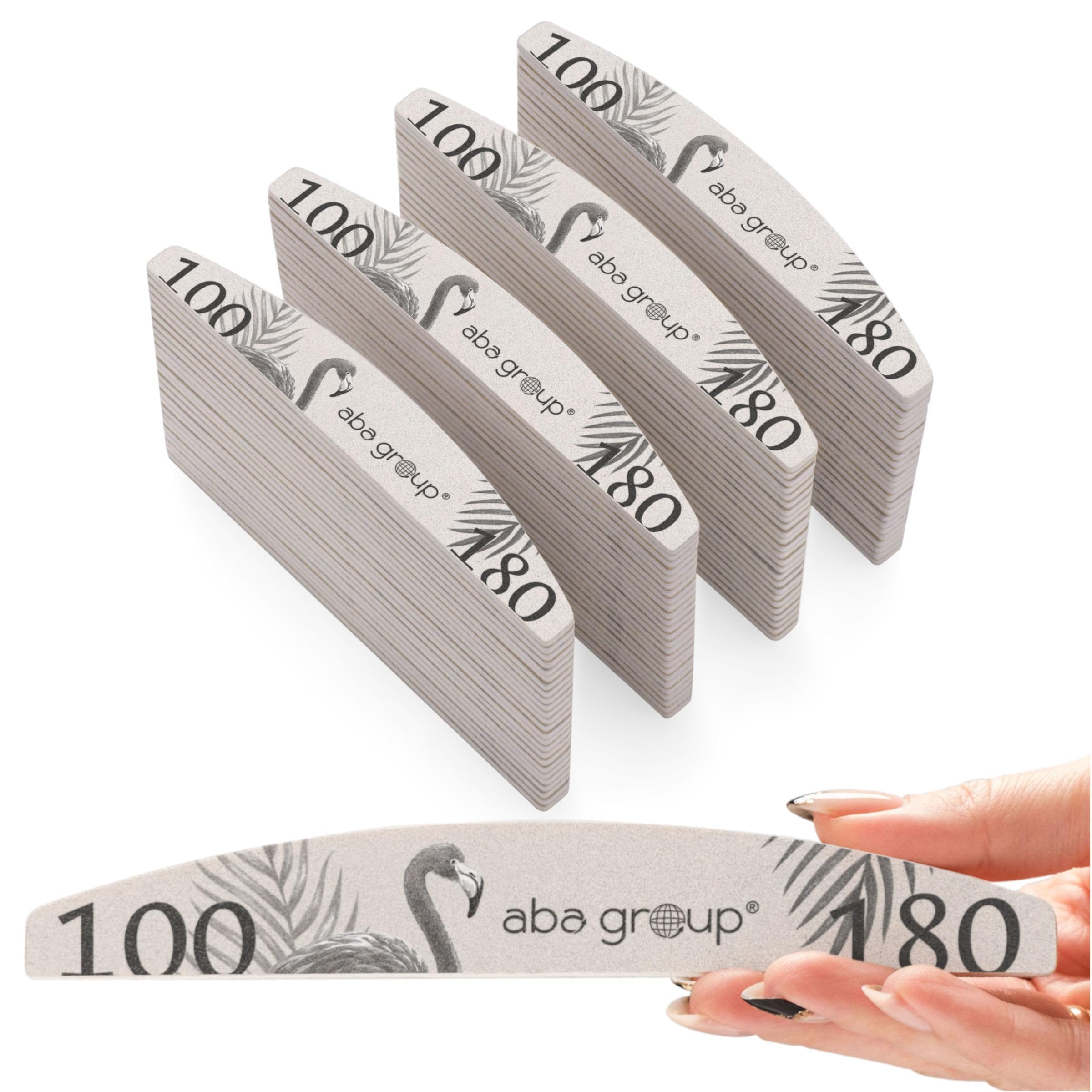Aba Group 100 lime professionali per unghie a mezzaluna fiammeggianti 100/180 standard, usa e getta, di buona qualità, resistenti all'abrasione, set di lime, made in EU