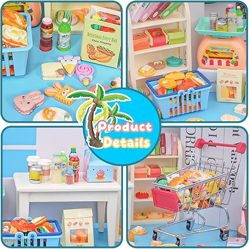 Miniatura 6 de 196Pcs Mini Shopping Cart Basket Trolley Grocery Game Model Miniature Drink Bottle Food Pizza with Box Supermarket Metal Handcart Toy Doll House
