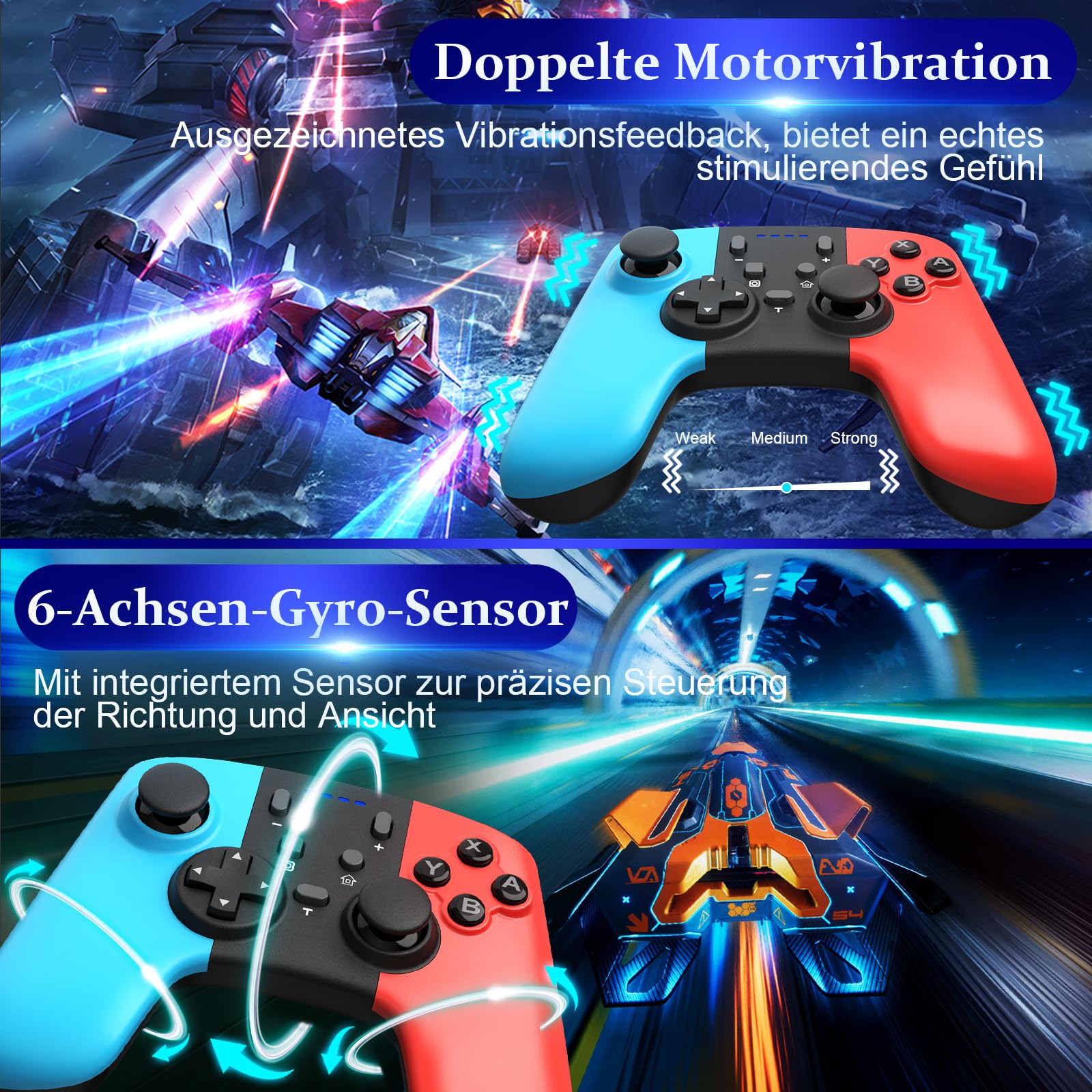 Gaaqii Switch Pro Controller Wireless Gamepad für Switch OLED/Lite/PC mit Aufwachen, 6-Achsen Gyroskop, Doppelmotor, Turbo und Screenshot