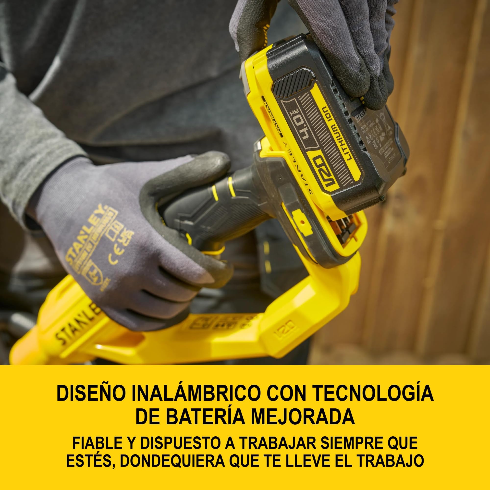 STANLEY V20 Cortacésped sin cable, con protector de bordes, incluye batería y cargador, 18V, STCST933M1-QW