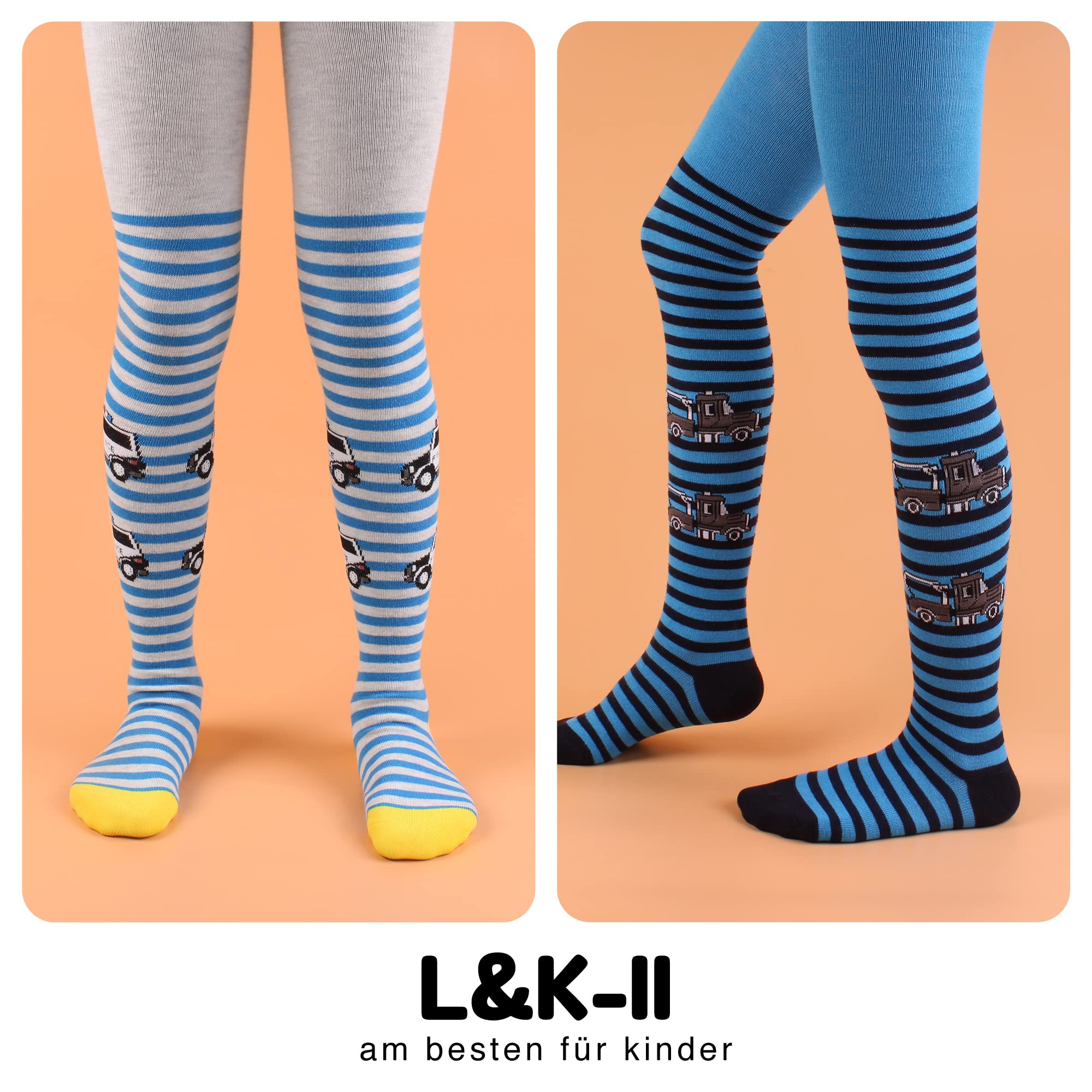 L&K-II Lot de 6 collants en tricot pour garçons et enfants avec bandes de football et motifs de voiture Multicolore 2727