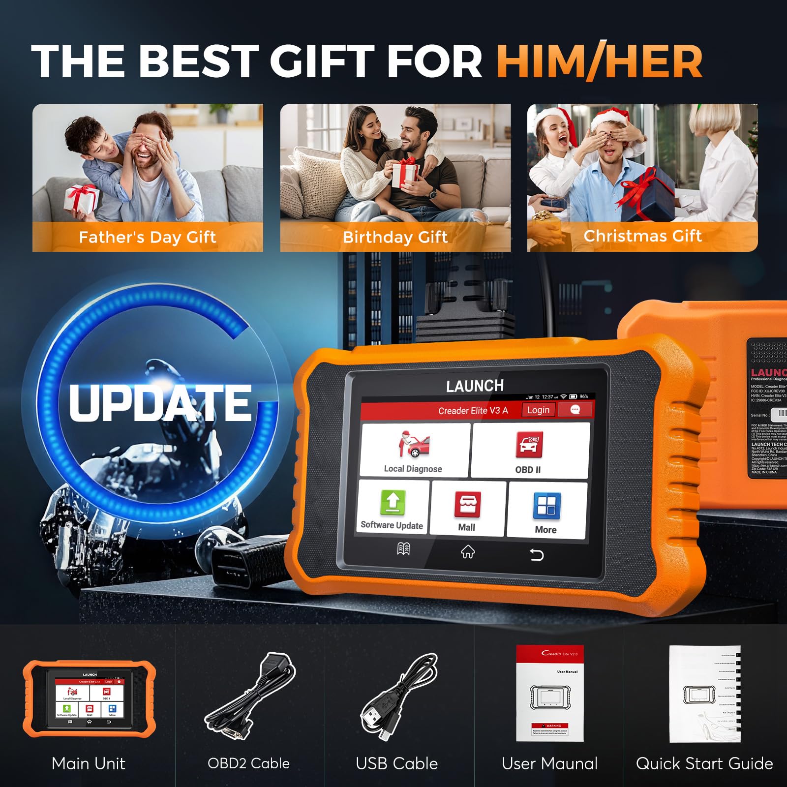 LAUNCH X431 Elite V3.0 OBD2 Diagnosi Auto di Tutti i Sistemi per Audi per V A G con 50+ funzione di reset, Controllo Bidirezionale Codifica ECU Online TPMS EPB DPF Aggiornamento a Vita