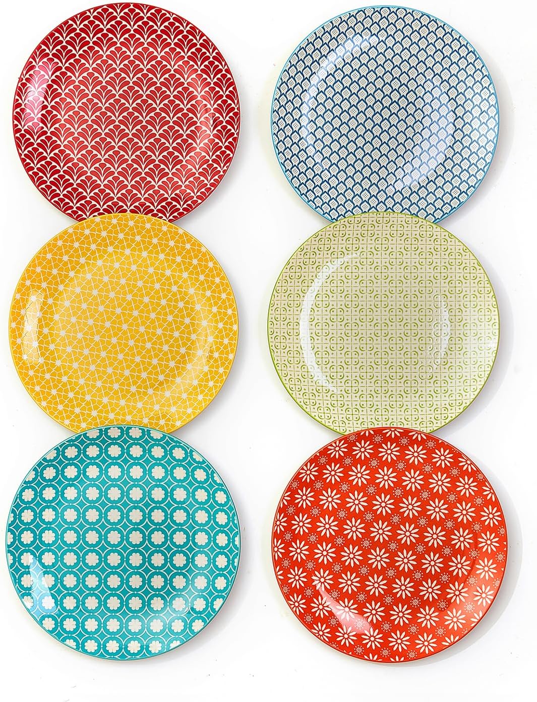 AntoKueh Dinner Plates 10.5 inch Ceramic Dessert Plate Set of 6, Large Size Porcelain Plates for Kitchen,Pizza,Pasta,Dishwasher Safe,Assorted Colorful