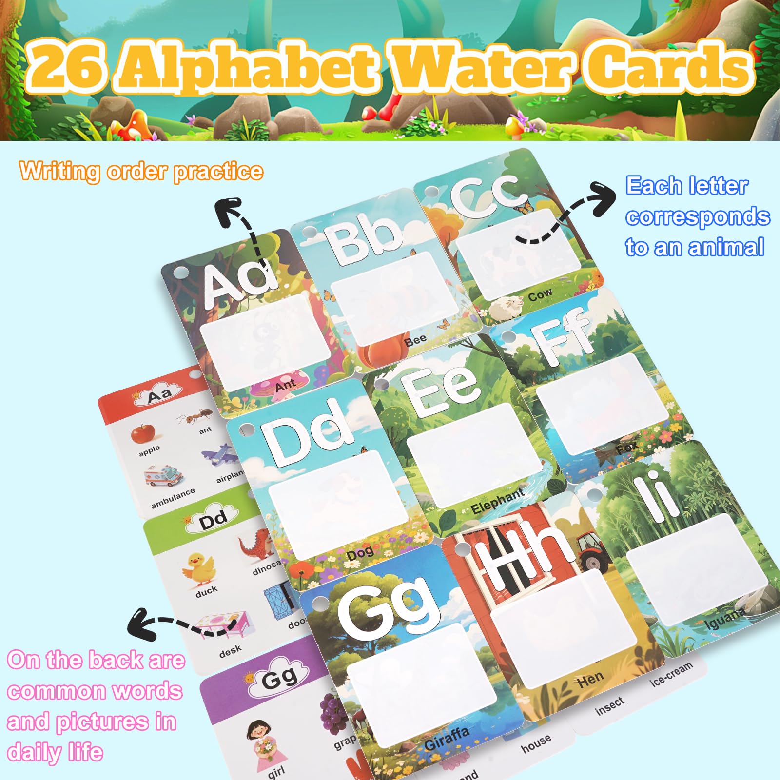 Alphabet Wassermalbücher für Kleinkinder – Wassermalfarbe zum Ausmalen von ABC-Lernkarten, Wasserkunst-Buch ohne Chaos, Geschenk für Kinder von 3 4 5 Jahren, Spielzeug
