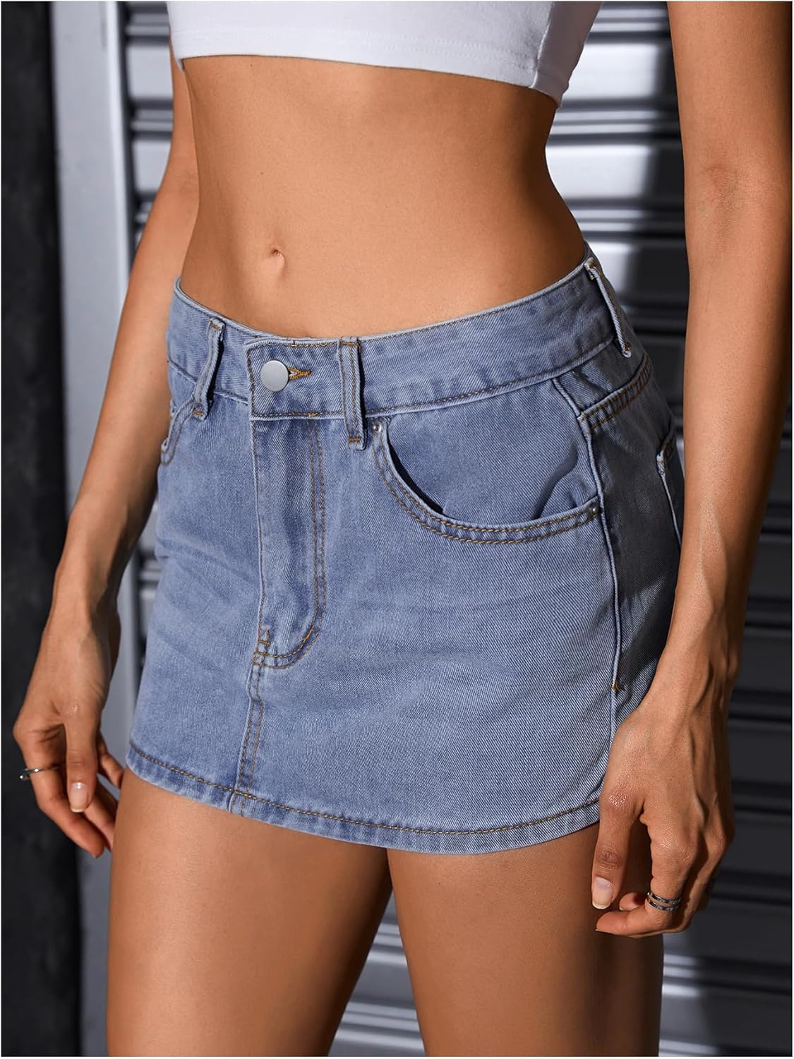 MakeMeChic Women's Casual High Waist Bodycon Jean Skirt Button Zipper Fly Mini Denim Skirt - Image 3
