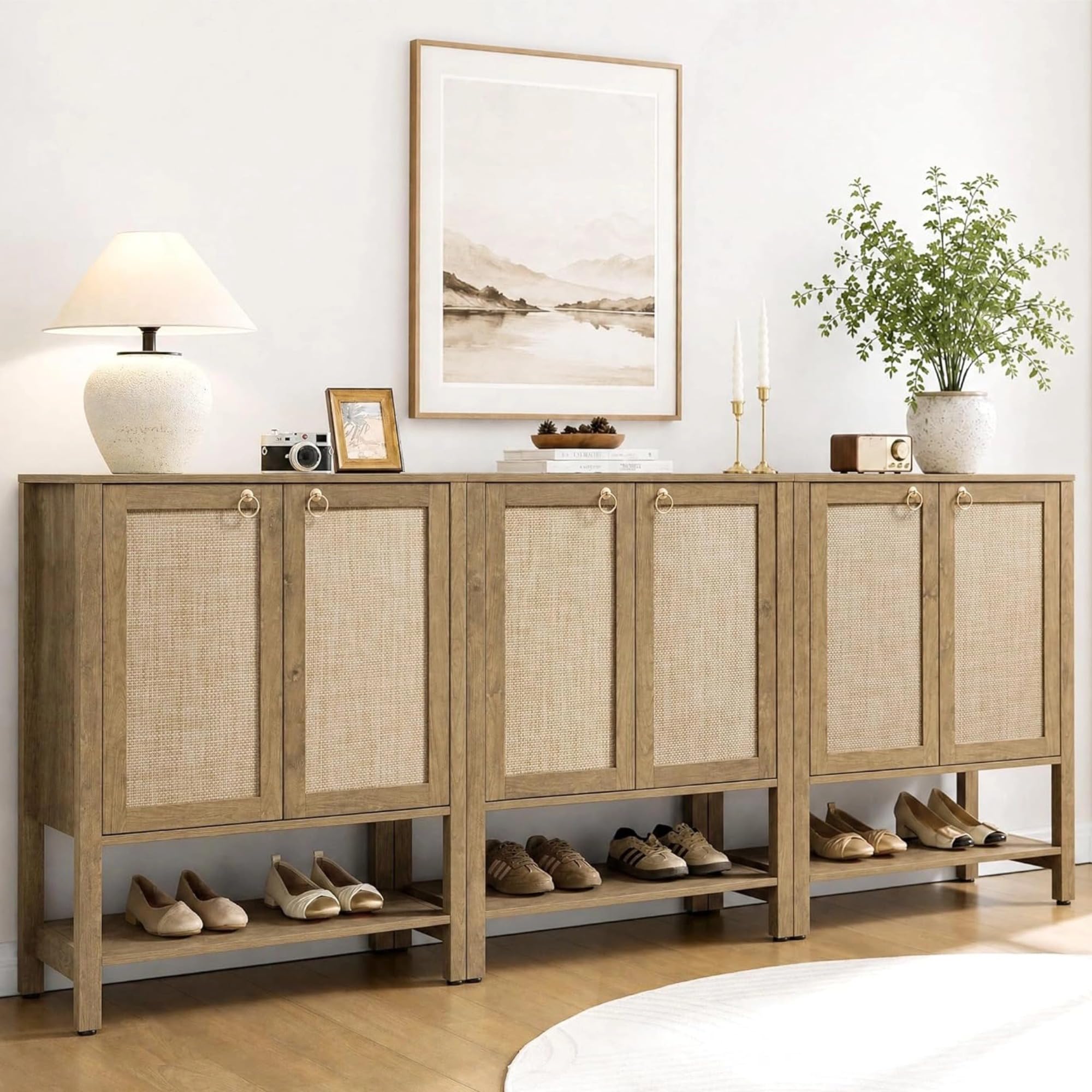 SICOTAS Rattan Shoe Cabinet with Storage, 5 Tier, 3 Pieces