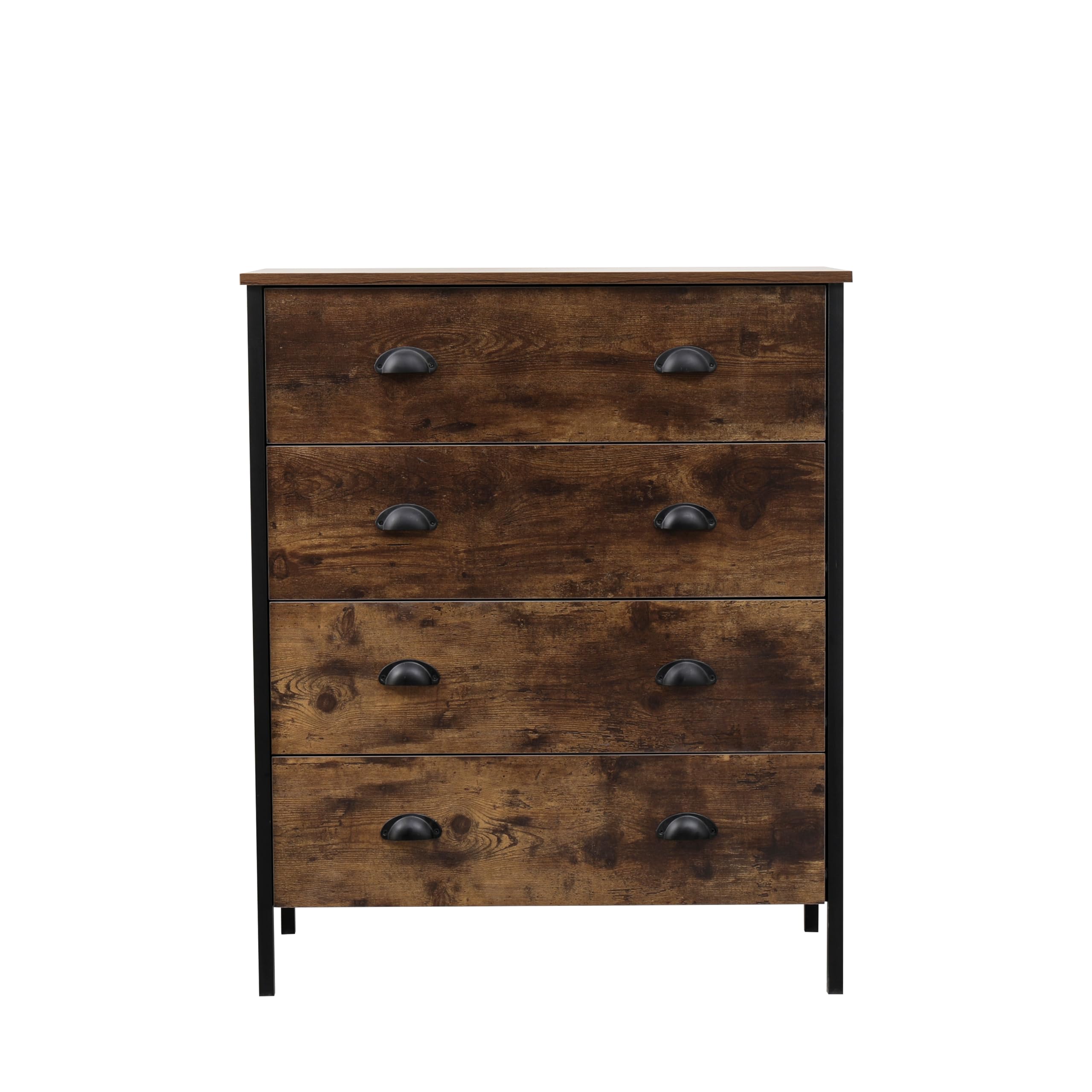 EFWOOD Rustic Brown Chest of Drawers with Metal Frame,Storage Organizer Cabinet for Bedroom, Living Room,Hallway (4 Drawers Chest)