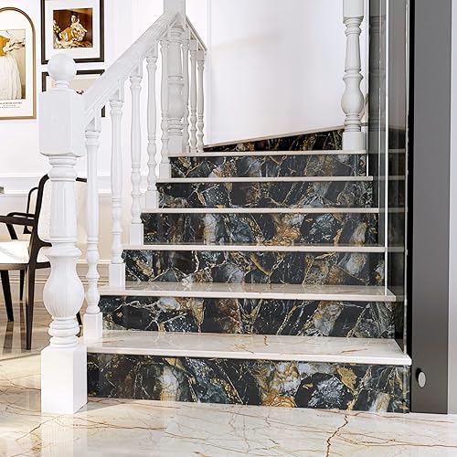 Miniatura 9 de VaryPaper Papel de contacto de mármol negro y dorado de 15.7 x 78.7 pulgadas, papel tapiz de mármol para encimeras de despegar y pegar, impermeable,