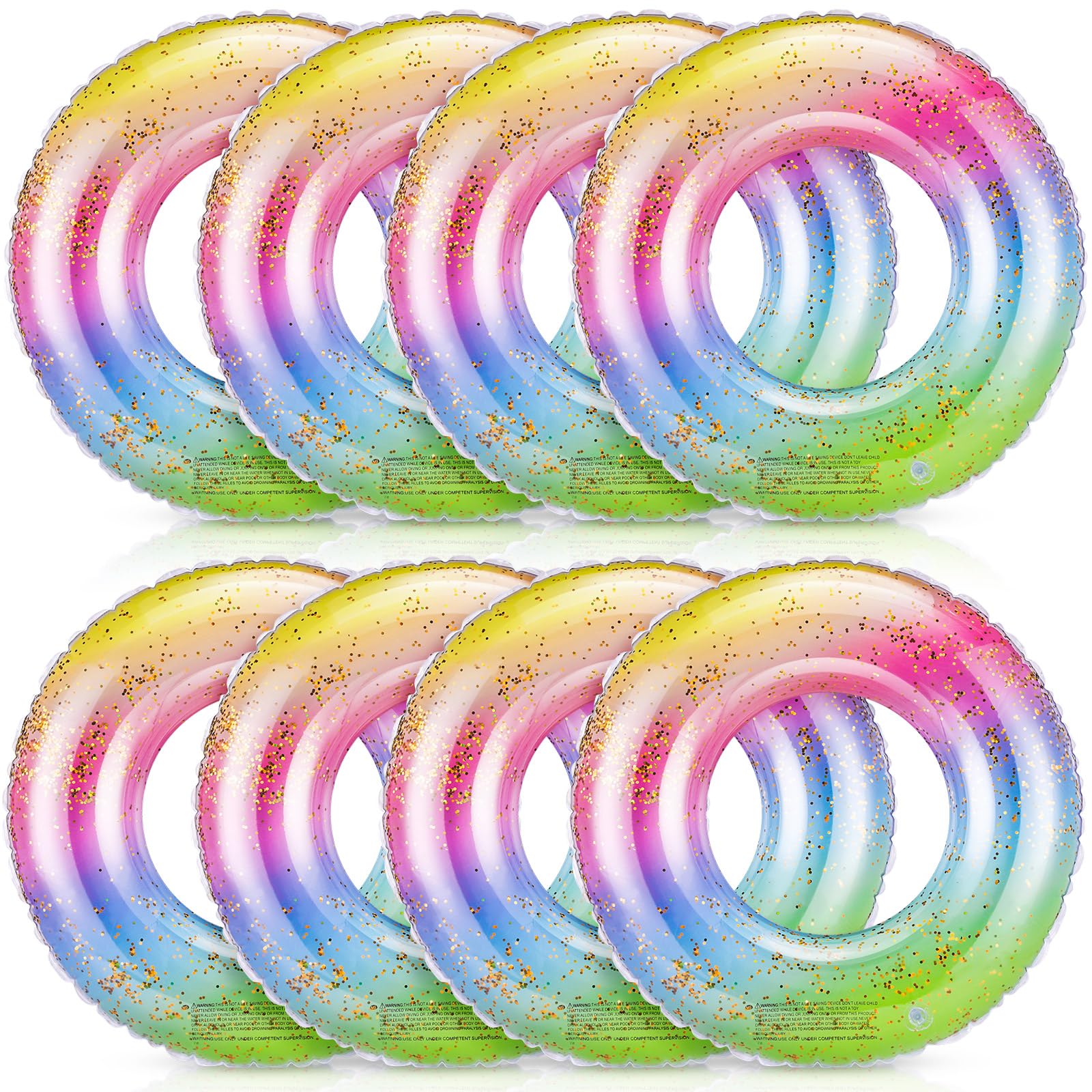 Wettarn 8 Pcs Inflatable Pool Floats Toys Swim Tubes Rings Inner Glitter Sequin Pool Tube Water Swimming Party Ring Float Tube for Boys Girls Outdoor
