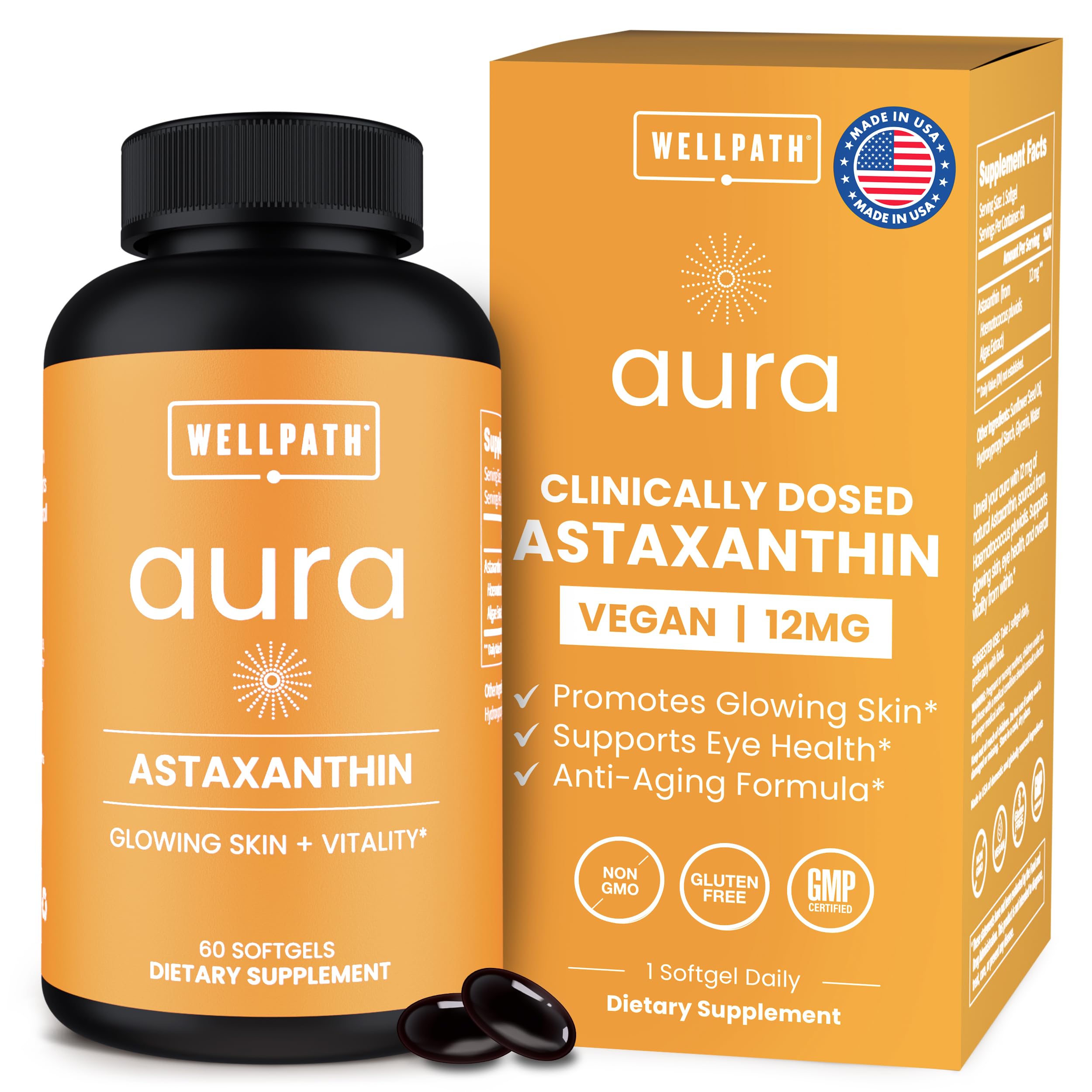 Astaxanthin Supplements 12mg - Vegan, Antioxidant Skin Support, 60 Ct 60 Count (Pack of 1)