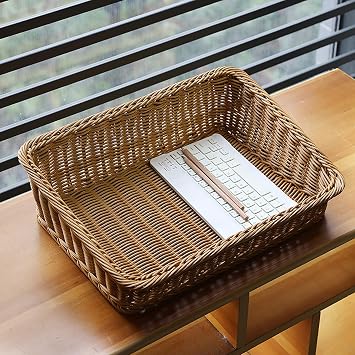 Rectangular Sloping Display Wicker Basket - Hand-Woven Rattan for Fruit, Tea, Bread | Poly Storage Basket for Kitchen, Table