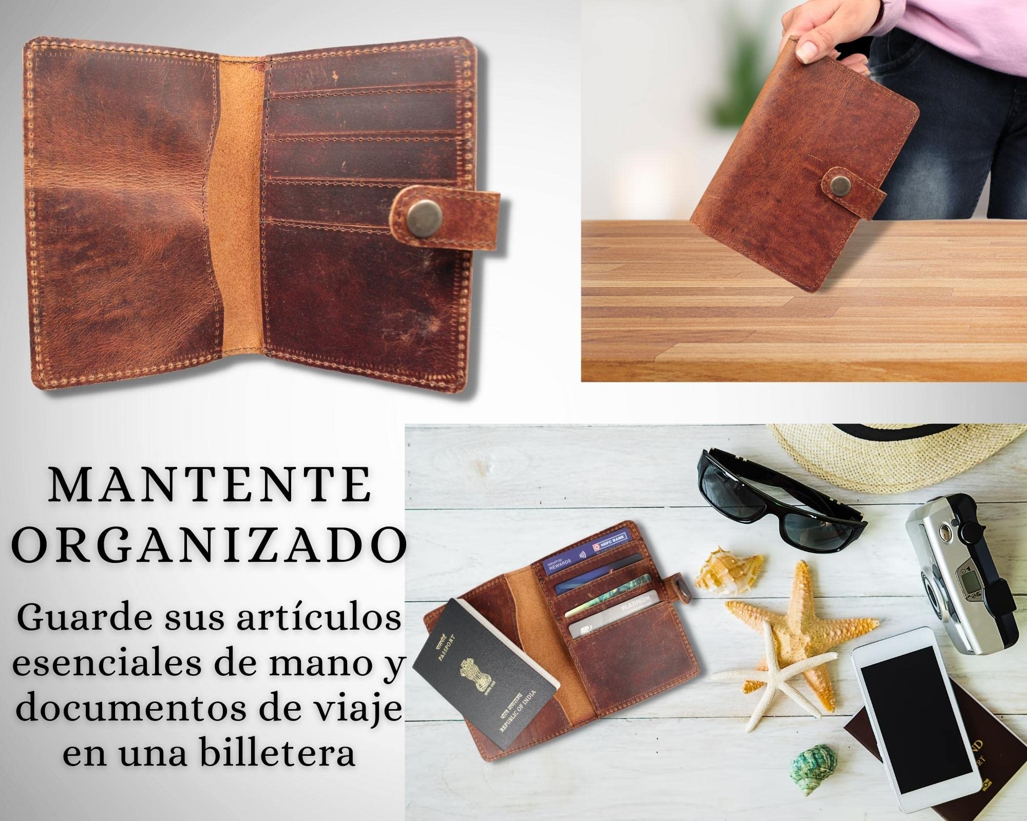 Madosh, Porta Pasaporte de Cuero Genuino, Billetera de Viaje, Funda de Pasaporte Plegable, Billetera de Tarjeta con Bloqueo RFID