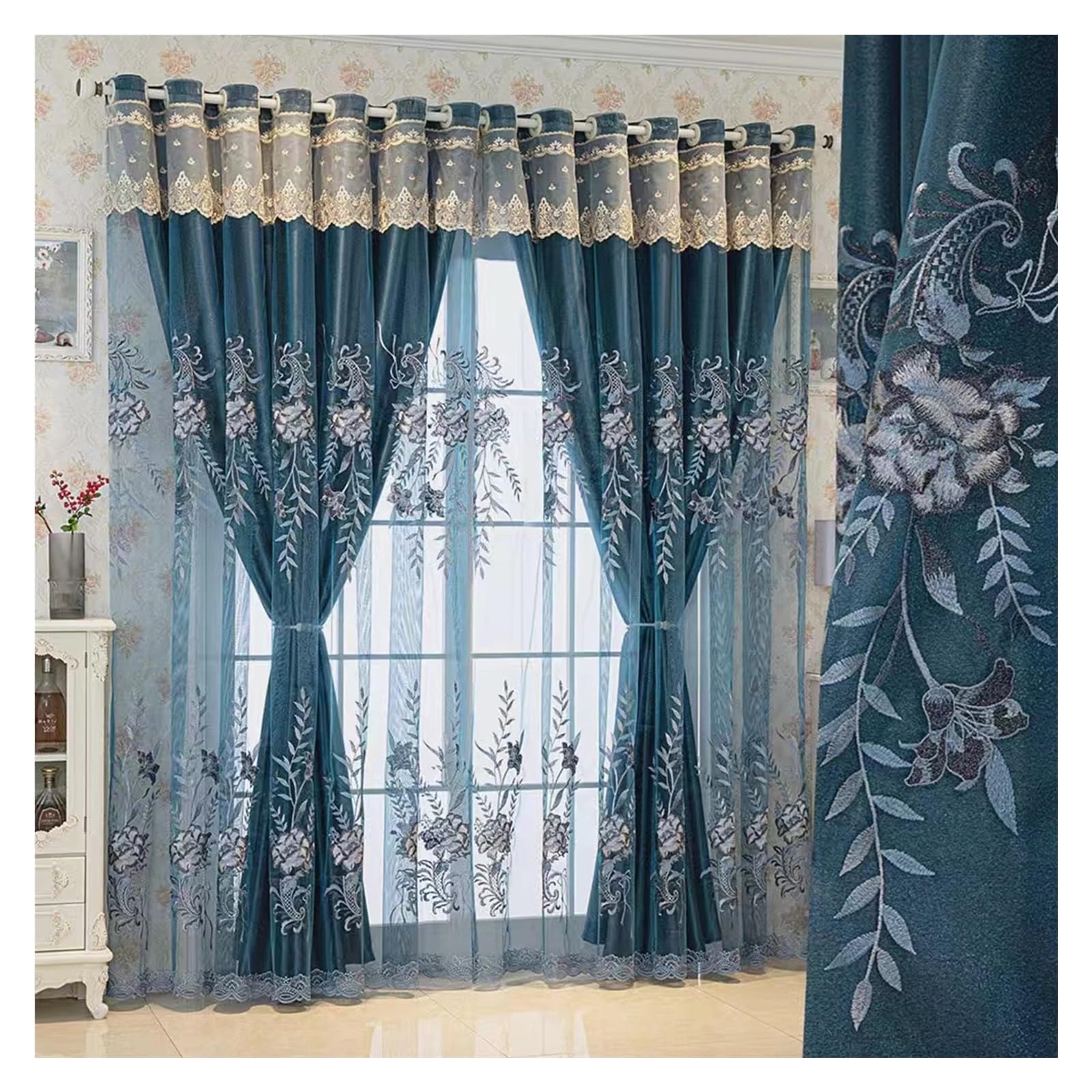 Rideau brodé moderne protection solaire et atténuation lumineuse efficace pour chambre à coucher