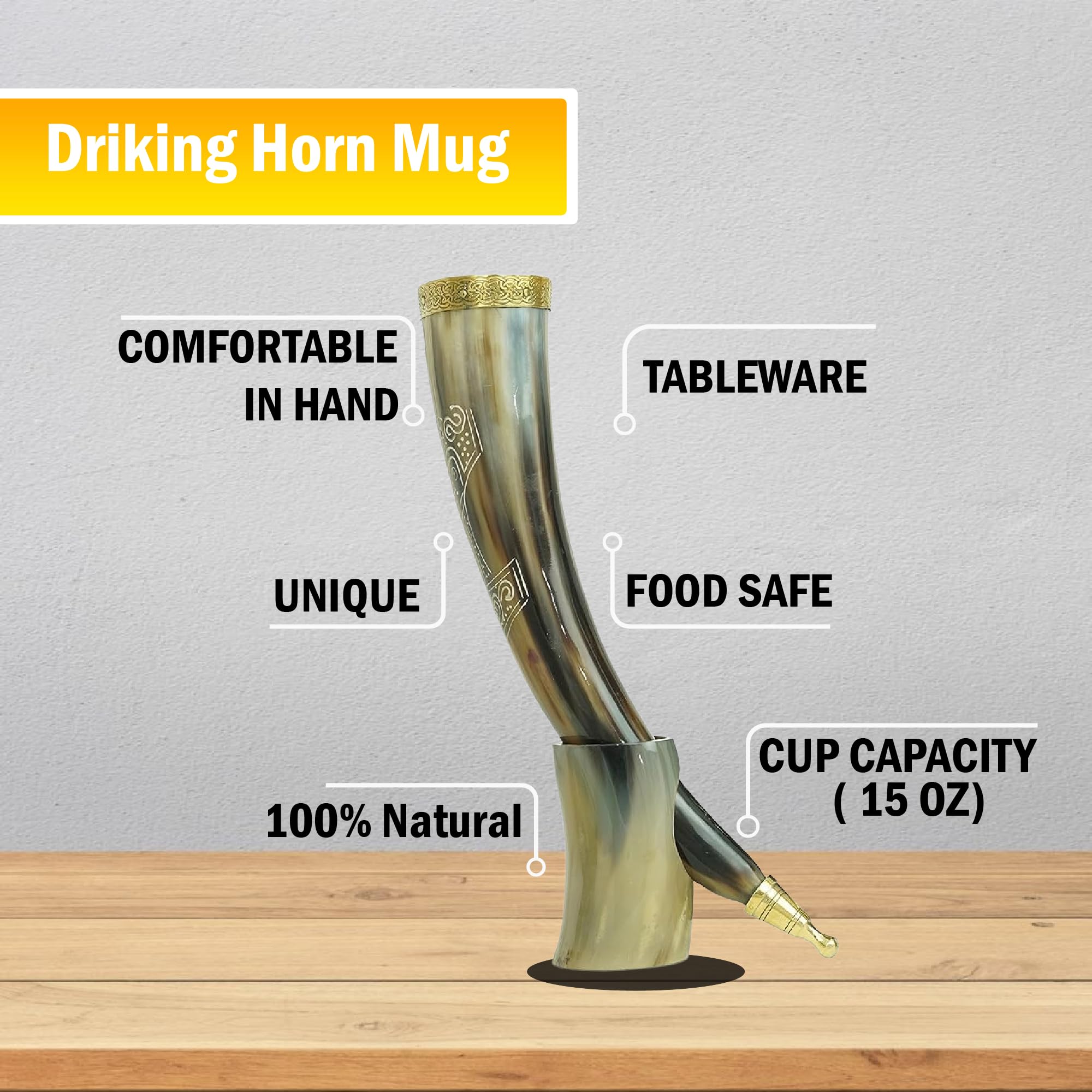 Corne à Boire Viking Galaxy Indiacraft - Chope Naturelle Pour Bière, Hydromel, Vin Avec Décapsuleur - 100% Sans Fuite, Fait Main Unique
