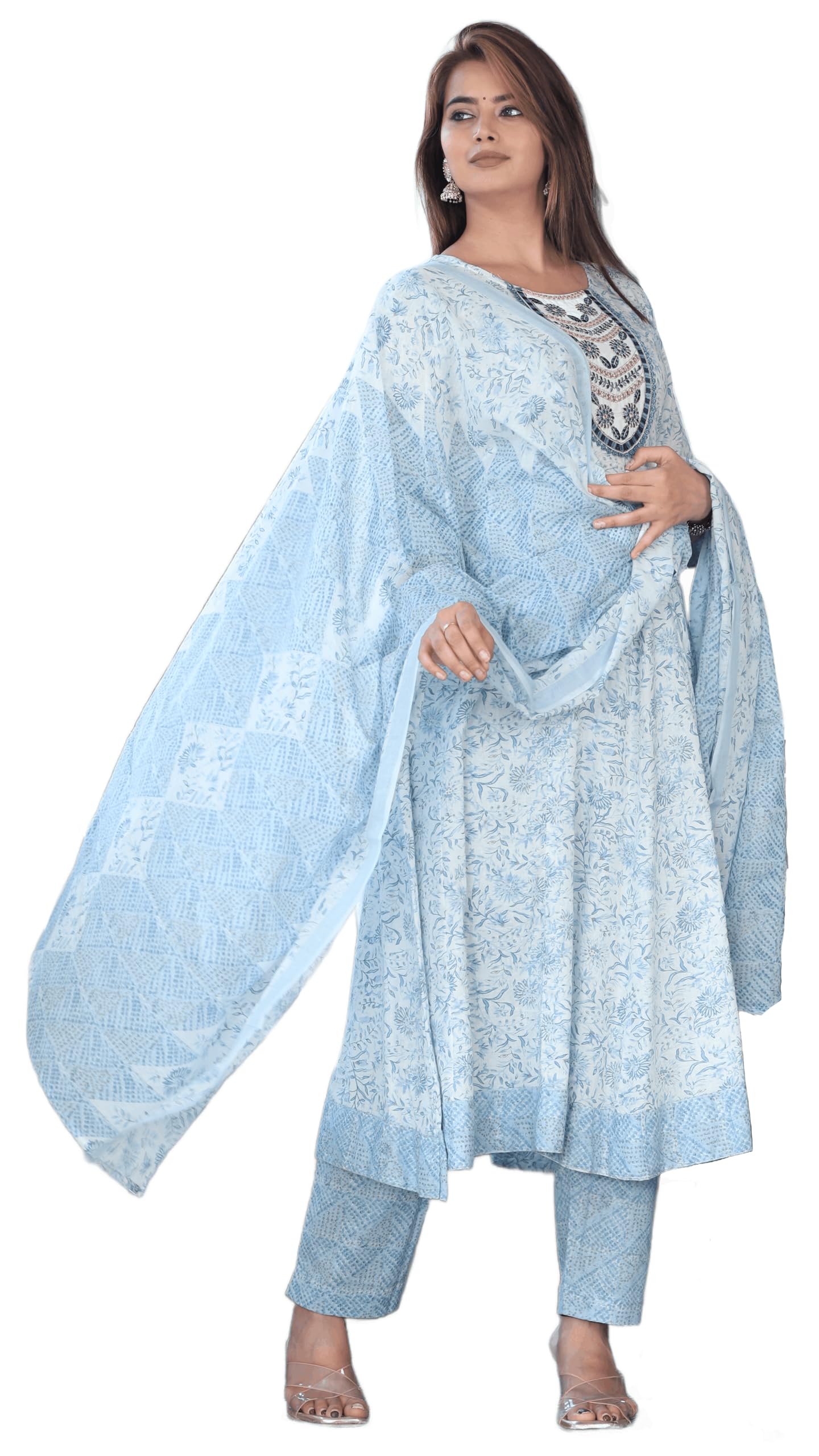 g4girl Jaipuri Pure Cotton Anarkali Kurti Pant With Dupatta For Women's With Neck Emboridery-picture-13