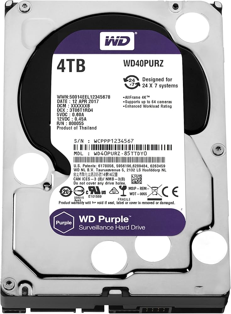 Amazon | WD Purple 4TB 監視ハードディスクドライブ - 5400 RPM