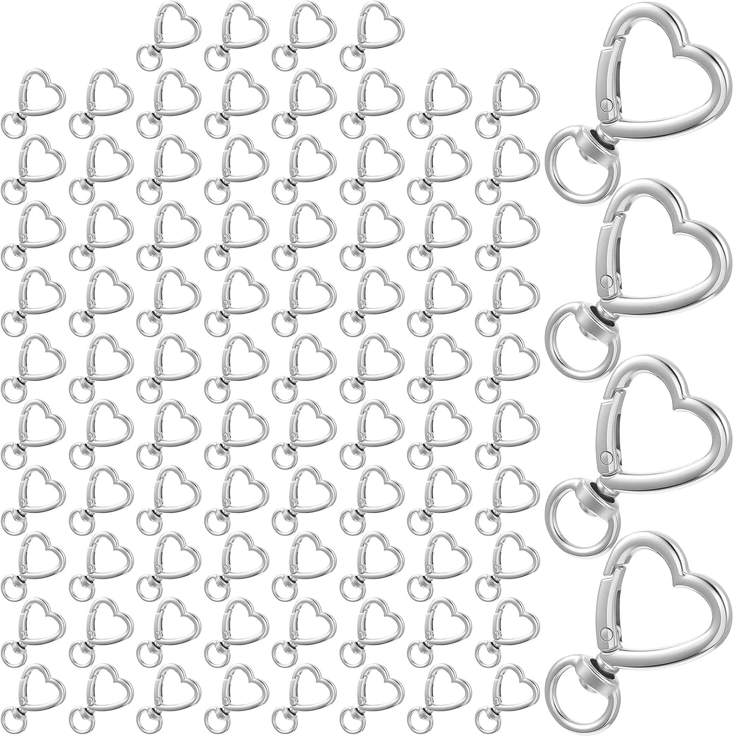 80 Pcs Gold Heart Keychain Clip, Swivel Lobster Claw Clasps with D-Rings, Zinc Alloy Heart Carabiner for DIY Crafts, Jewelry Making, Lanyards, and Pet Collars