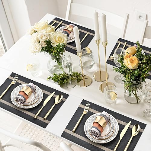 Miniatura 7 de SLKQG Juego de 8 manteles individuales negros, fáciles de limpiar, modernos, duraderos, lavables, manteles individuales resistentes al calor para la