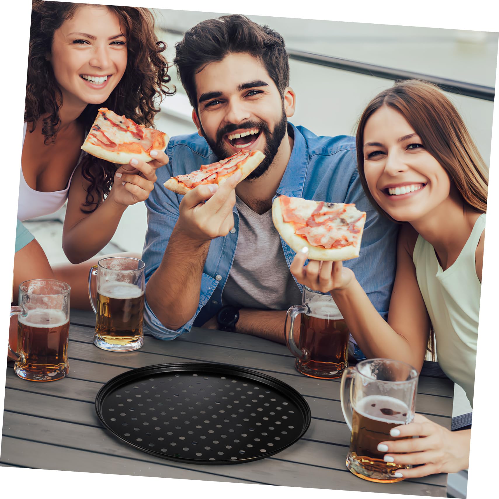 LABRIMP Teglia Pizza Rotonda 2 Pezzi in Acciaio al Carbonio Nero