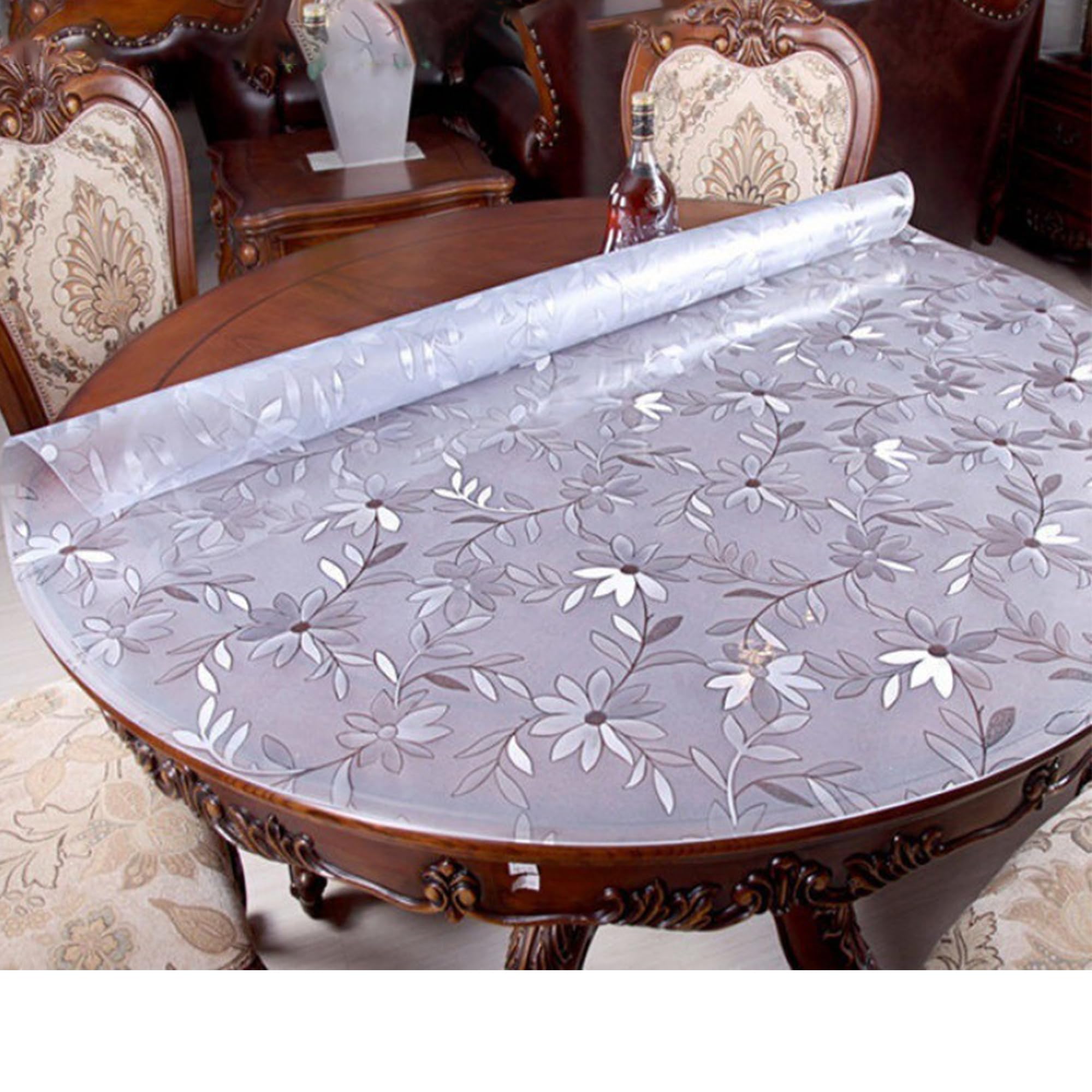 SSFMSF Thickened Tablecloth PVC Protective Film Is Waterproof, Heat-Resistant Wear-Resistant Easy To Clean And Non-Slip, Suitable For Dining Tables. (Flower, 2mm - Φ 40 cm Round) — image 1