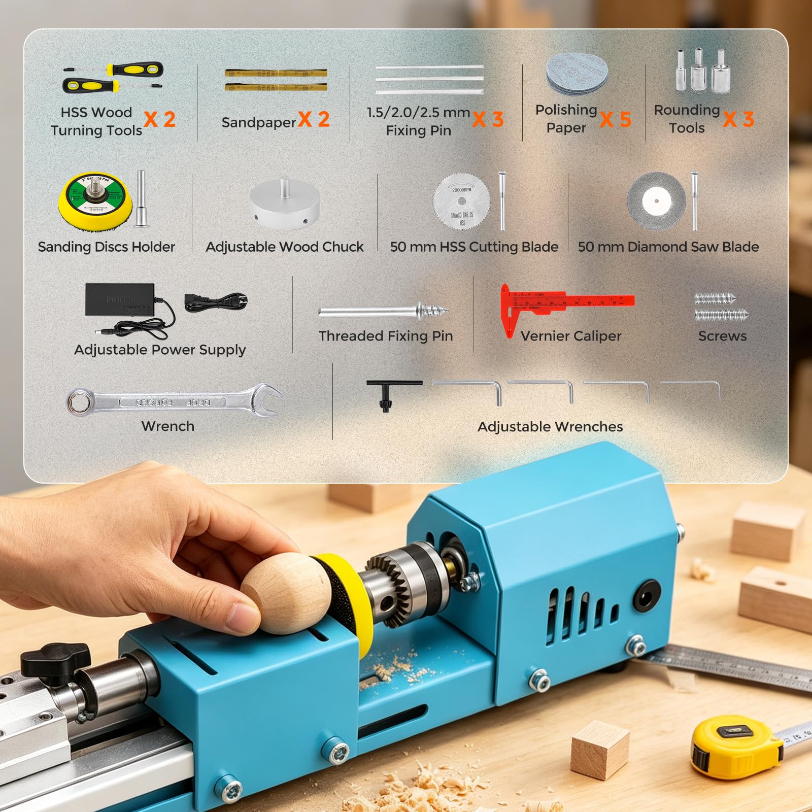 Bonvoisin Mini máquina de torno de 7 velocidades, taladro de torneado de madera para bricolaje
