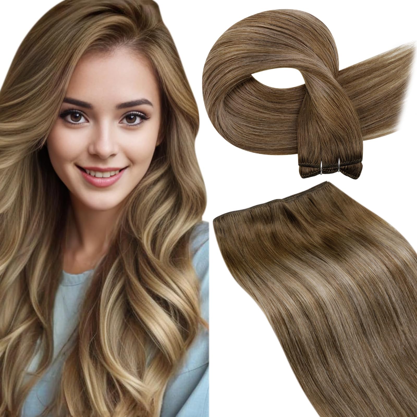 LaaVoo Tressen Echthaar Weft Extensions Echthaar