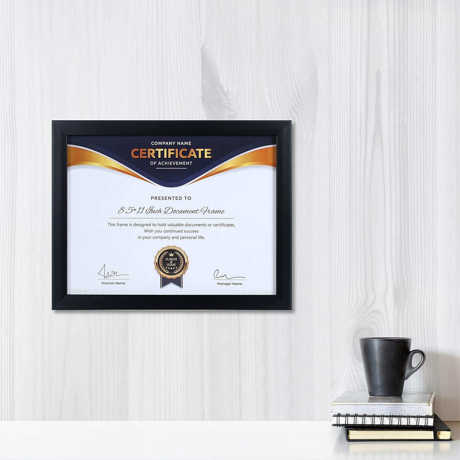 ELSKER&HOME 8.5x11 Picture Frame - Certificate Document Frame 6 Pack with Semi-Tempered Glass - Black Sturdy Wood Composite Award Diploma Frame - Includes Hanging Hardware and Desktop Easel