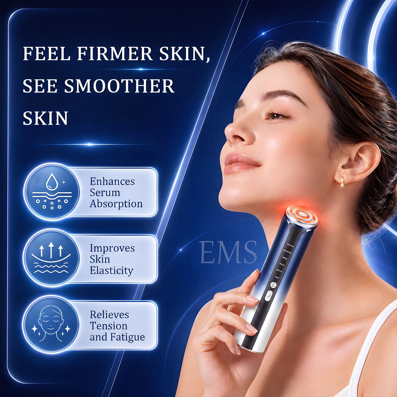 Dispositivo de cuidado facial de radiofrecuencia con función de refrigeración, 90 kHz EMS masajeador facial para el cuidado de la piel, masajeador eléctrico con diseño Gua Sha