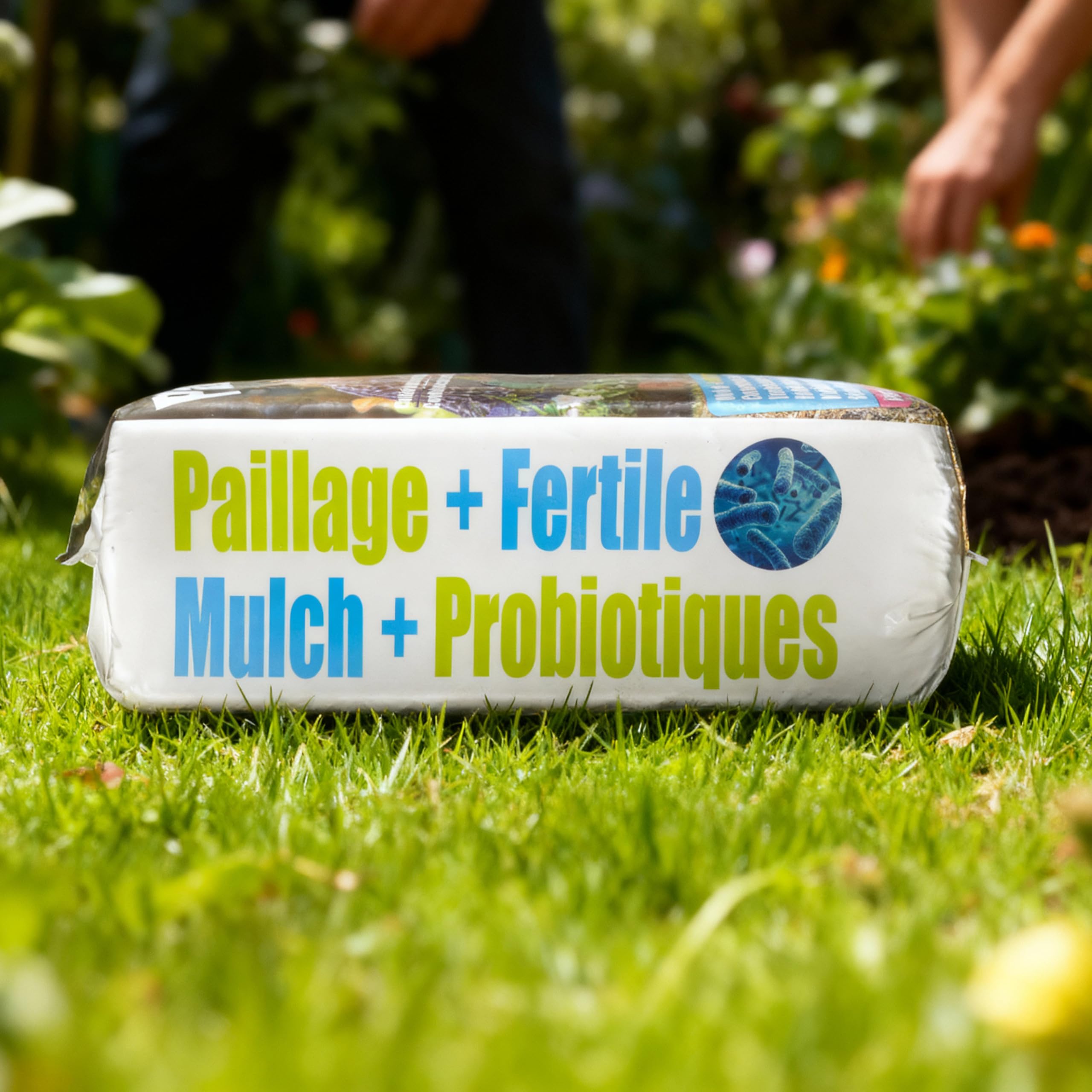 Générique Paillage + Fertile® – Pailles de roseaux défibrées enrichies en probiotiques 125L – Paillis Naturel Anti-limaces, stimule la Vie du Sol, protège Les Racines (Sac unitaire)