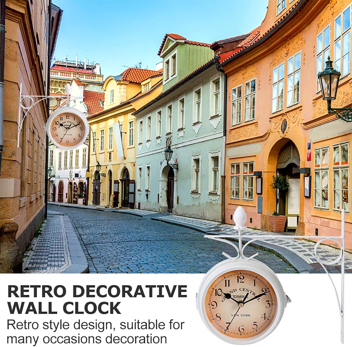 Wall Clock Double Sided Wall Clock, Vintage Indoor & Outdoor Garden Train Station Clock, Antique Look Hanging Clock, 21.8 * 21.8cm, Art Home Decor Silent Clock