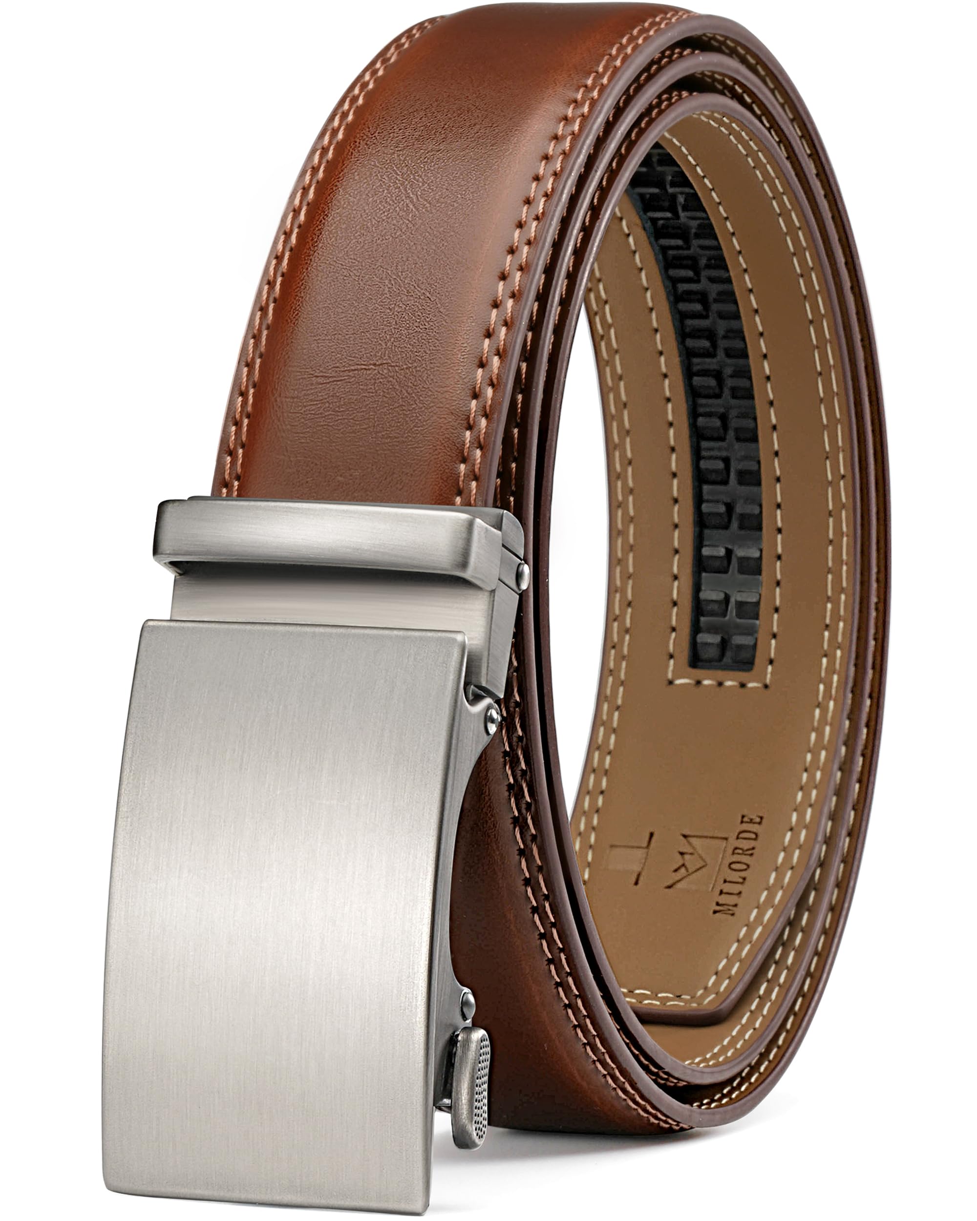 Milorde Men's M805-Brown Dress Belts For - Ratchet Leather Belt 1 3/8" For Dress & Jeans (32" To 38" 115)