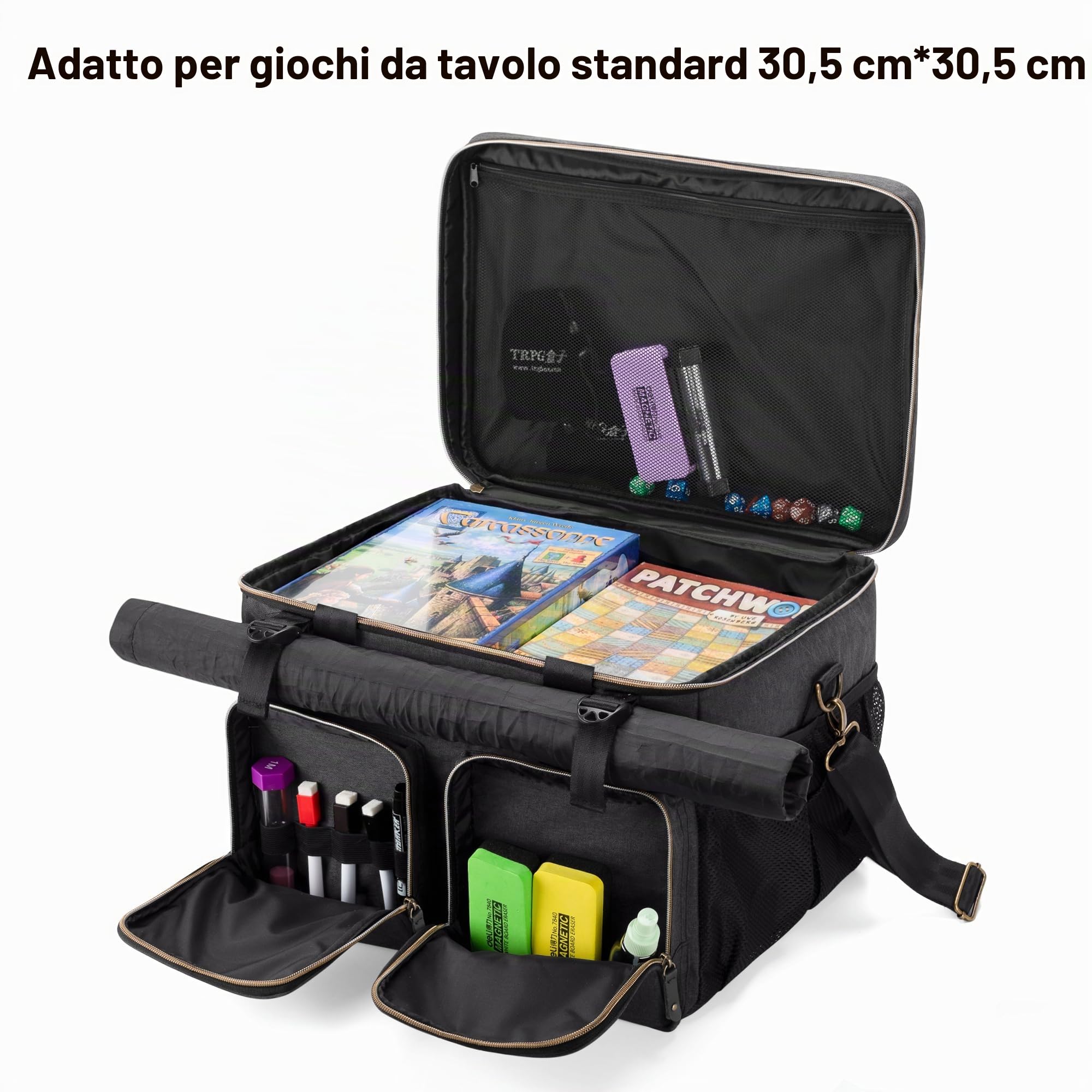 Trunab Borsa Gioco da Tavolo, Conservazione Porta Giochi da Tavolo, Borsa da Viaggio Compatibile con Maggior dei Giochi da Tavolo, con Maniglia, Tracolla, 2 Clip per Rotoli di Carte, Comode Tasche