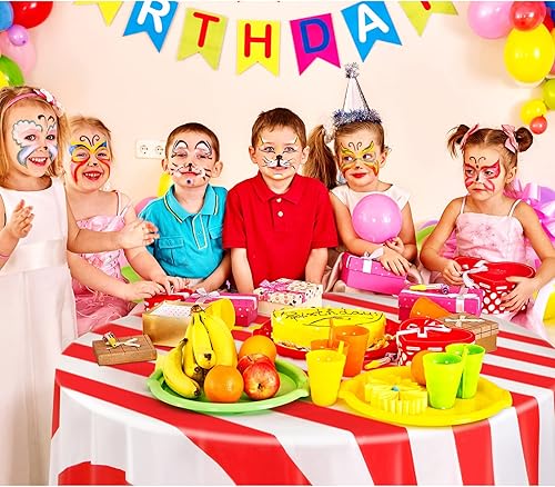 Miniatura 5 de Tatuo 6 manteles redondos de circo rojo y blanco de 84 pulgadas, manteles de circo de carnaval, a rayas, desechables, de plástico, para fiestas de