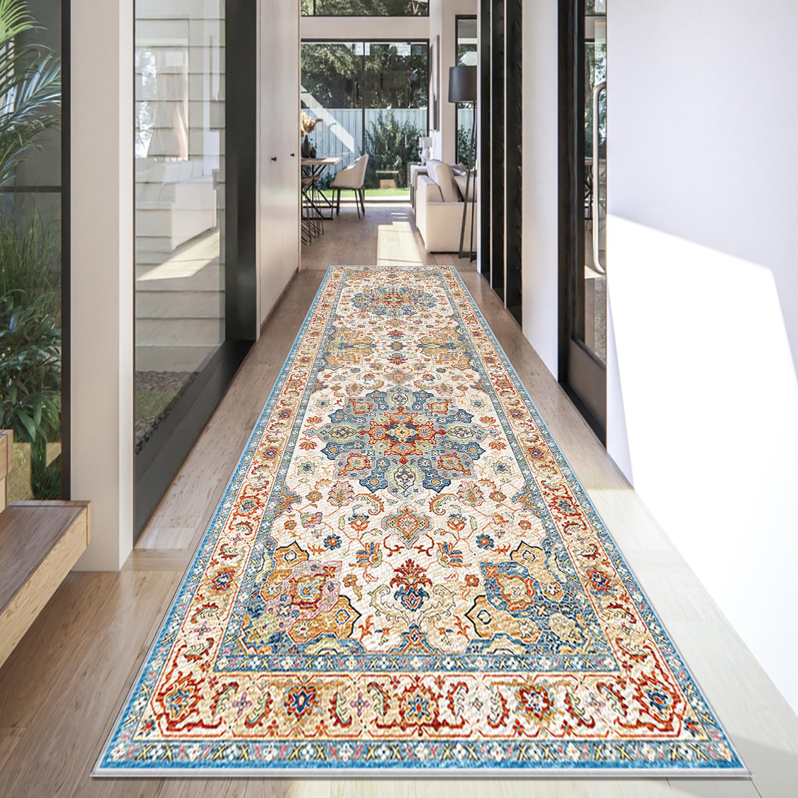 Carpet Runner for Hallway Long Washable Kitchen Rugs Runner for Entryway Non Slip Hall Runner 100 x 500 cm Area Rug Door Mats Indoor Floor Carpet Runner Rugs for Hallway Kitchen Laundry Room Bedroom